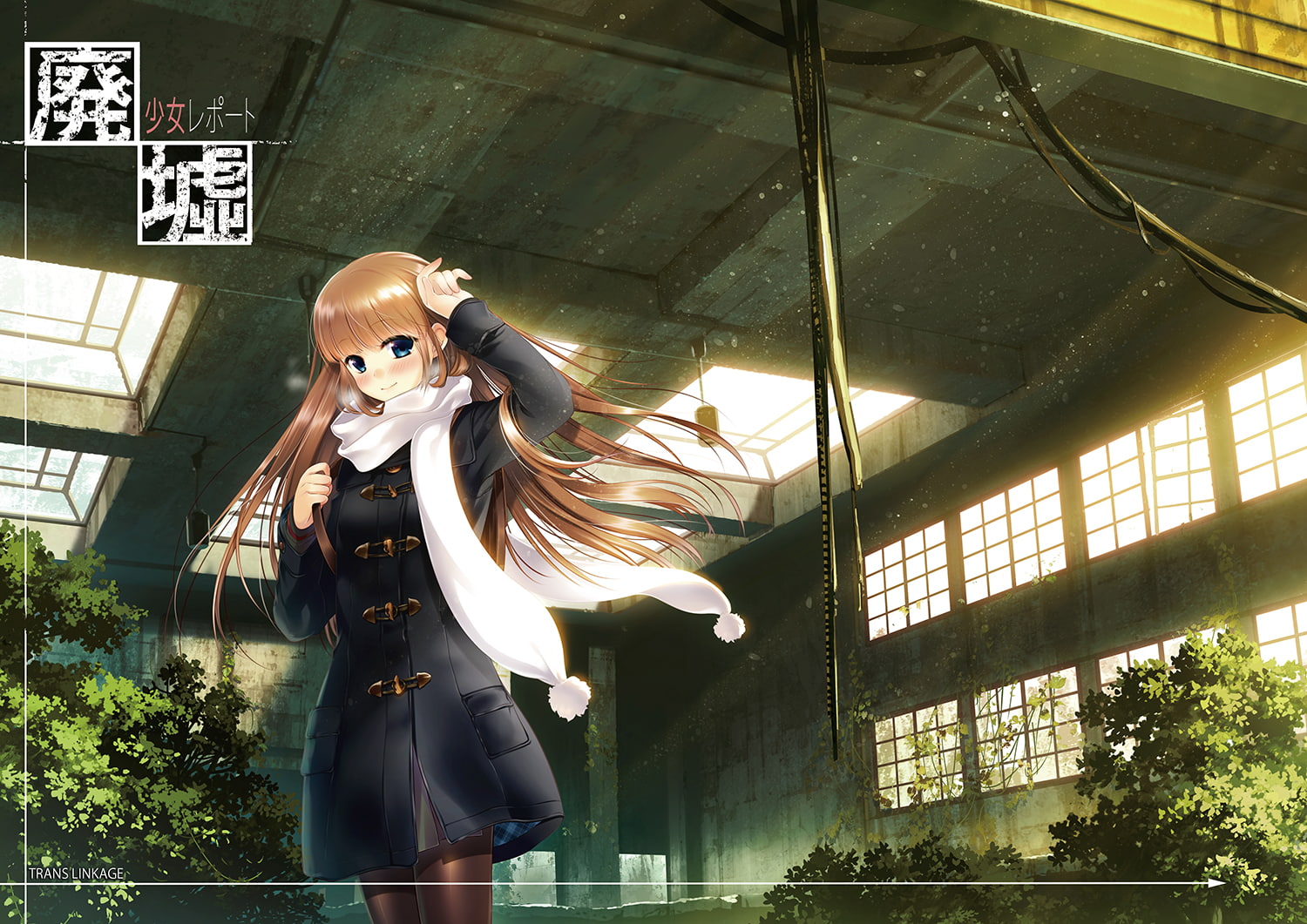blue, scarf, eyes, original, blush, technoheart, hair, brown, pantyhose, 720P, HD Wallpaper