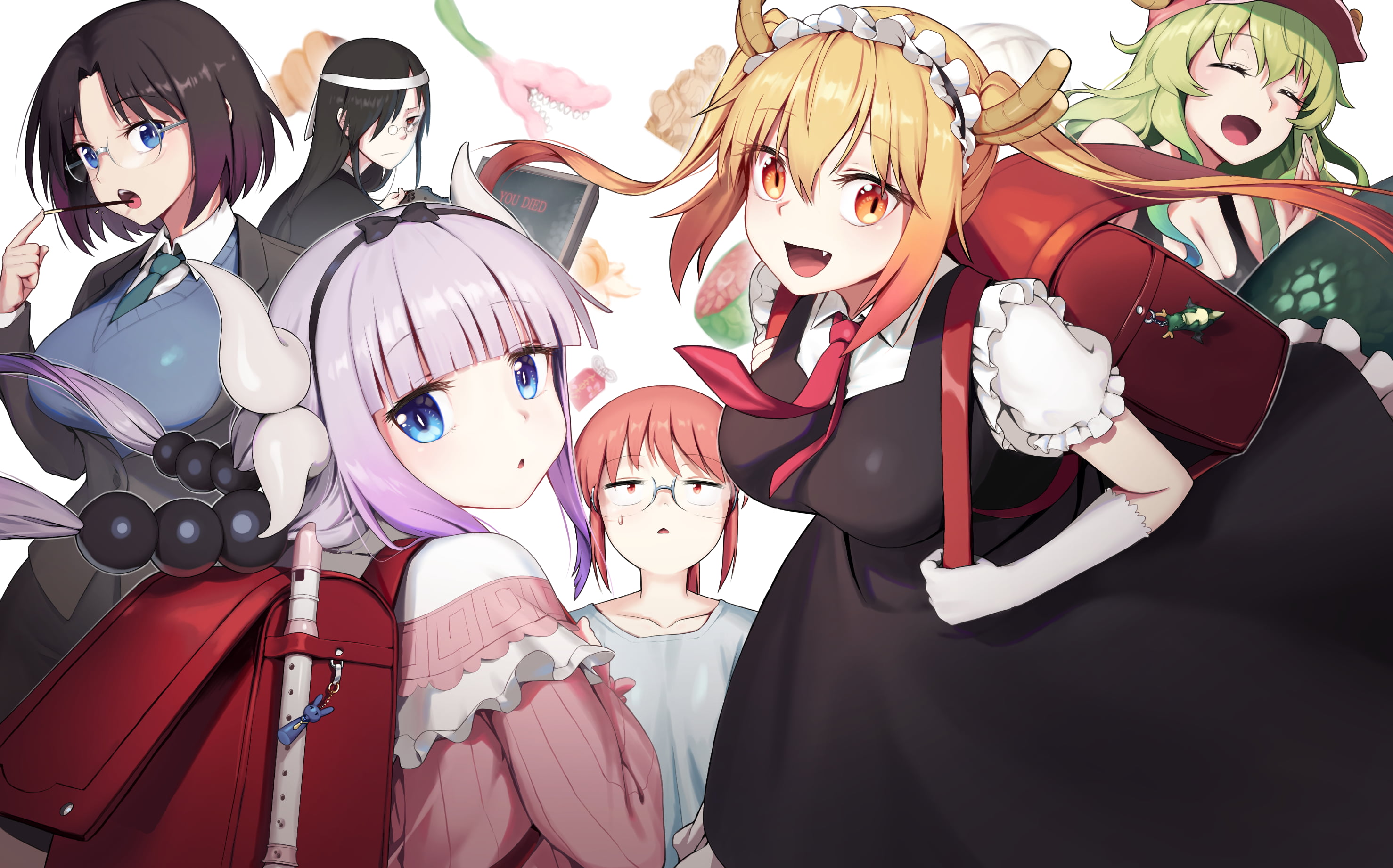 Quetzalcoatl (Kobayashi-san Chi no Maid Dragon), long hair, maid outfit, Kobayashi (Kobayashi-san Chi no Maid Dragon), redhead, tail, 2D, dragon girl, anime girls, HD Wallpaper