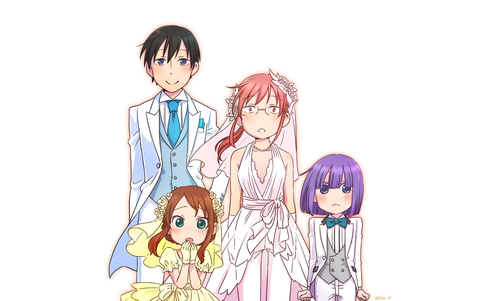 Magado Shōta, 1080P, waist up, two people, studio shot, adult, child, human representation, Kobayashi-san Chi no Maid Dragon, Kobayashi (Kobayashi-san Chi no Maid Dragon), HD Wallpaper