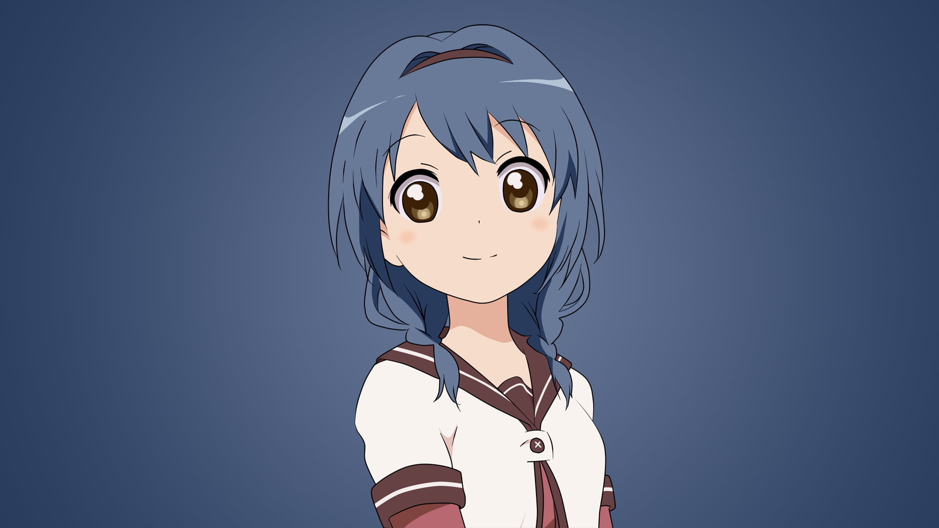 anime, 1080P, Yuru Yuri, white skin, blue, Furutani Himawari, anime girls, simple background, school uniform, HD Wallpaper