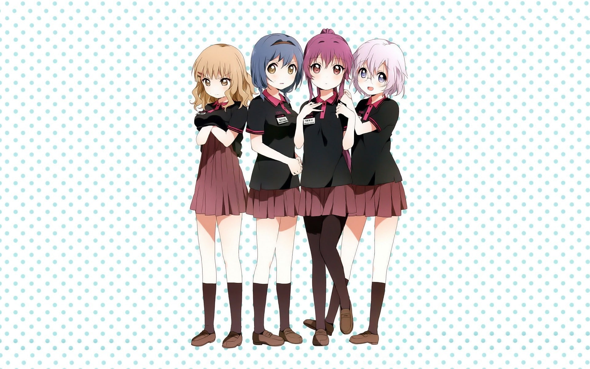 indoors, portrait, friendship, standing, small group of people, white color, people, females, girls, full length, yuru yuri anime anime girls sugiura ayano furutani himawari ikeda chitose oomuro sakurako, HD Wallpaper