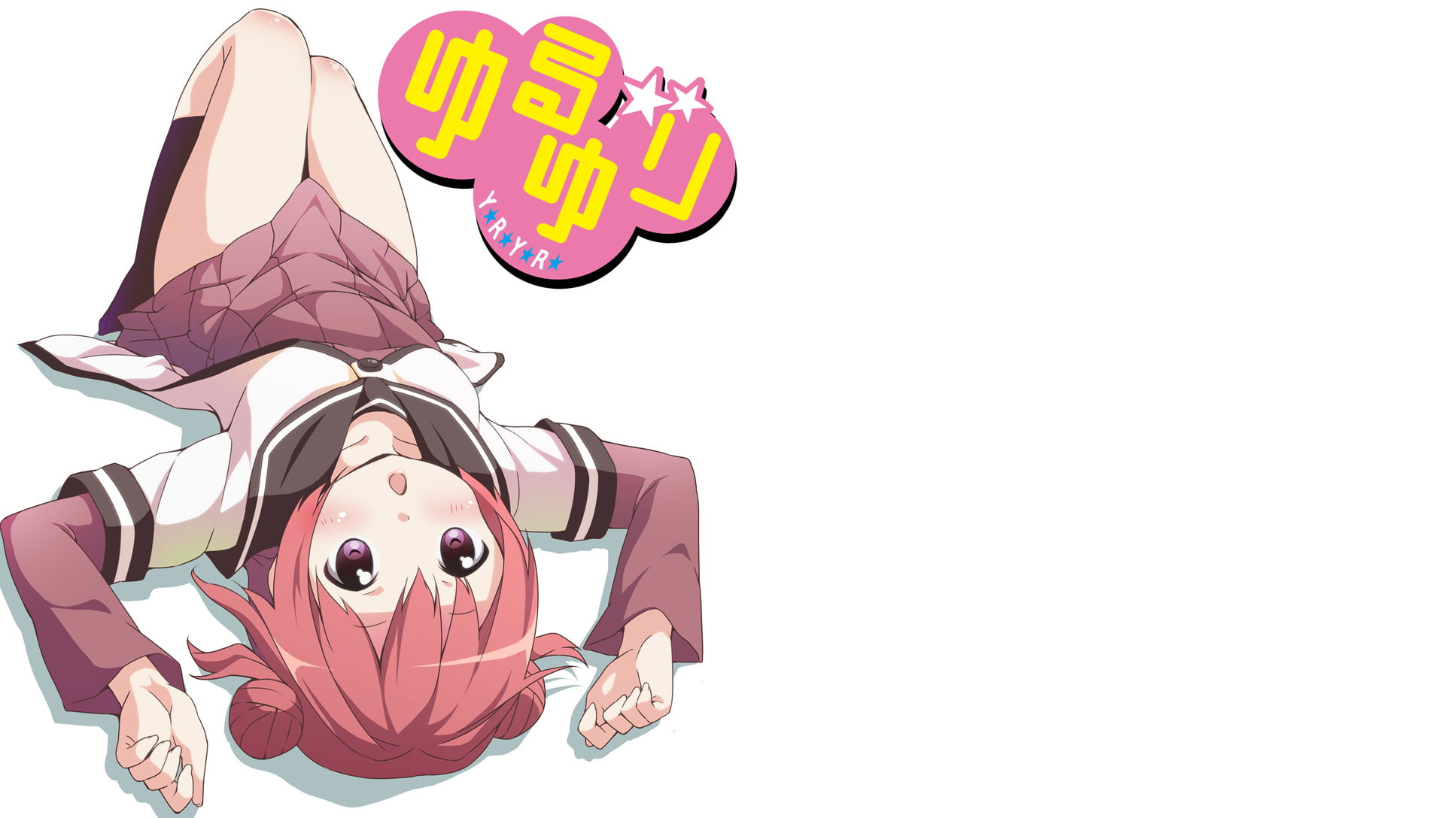 white background, white skin, anime girls, 1080P, school uniform, Akaza Akari, anime, redhead, simple background, Yuru Yuri, HD Wallpaper