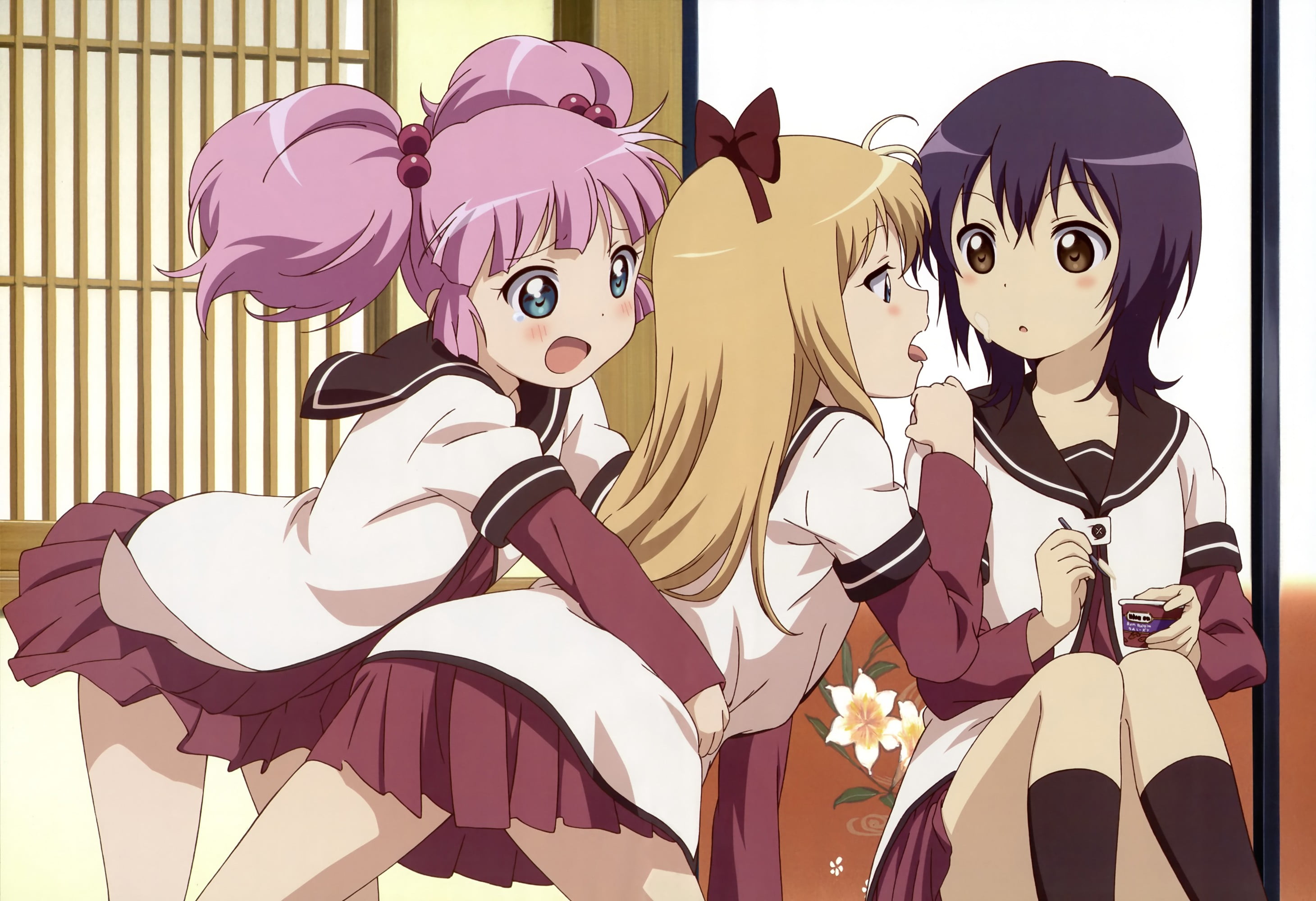emotion, adult, mammal, lifestyles, people, disguise, men, holding, Yuru Yuri, sitting, representation, art and craft, women, toy, 2K, Yoshikawa Chinatsu, HD Wallpaper