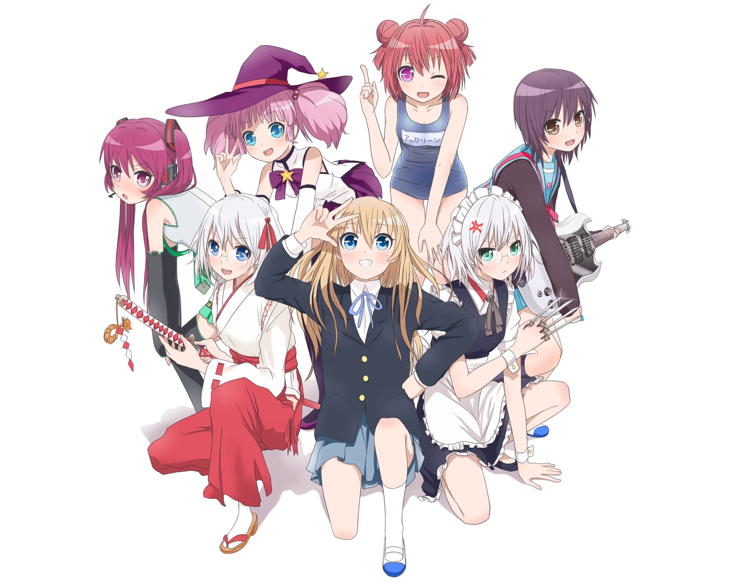 Akaza Akari, standing, digital composite, Chizuro Ikeda, group of people, Yuru Yuri, adult, Funami Yui, Yoshikawa Chinatsu, portrait, 1080P, disguise, HD Wallpaper
