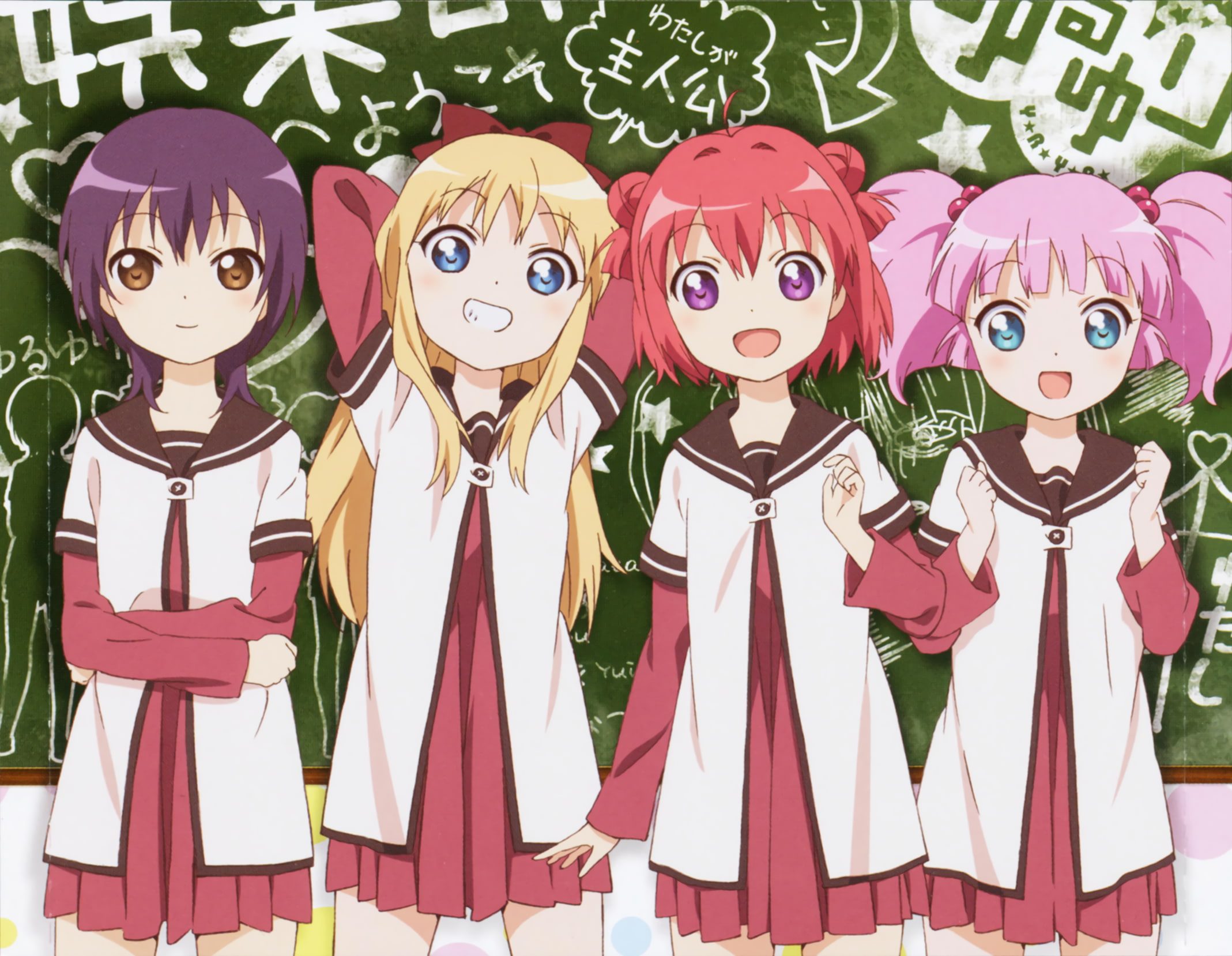 multi colored, celebration, variation, in a row, day, human representation, side by side, anime, Kyoko Toshino, Yoshikawa Chinatsu, Funami Yui, no people, HD Wallpaper