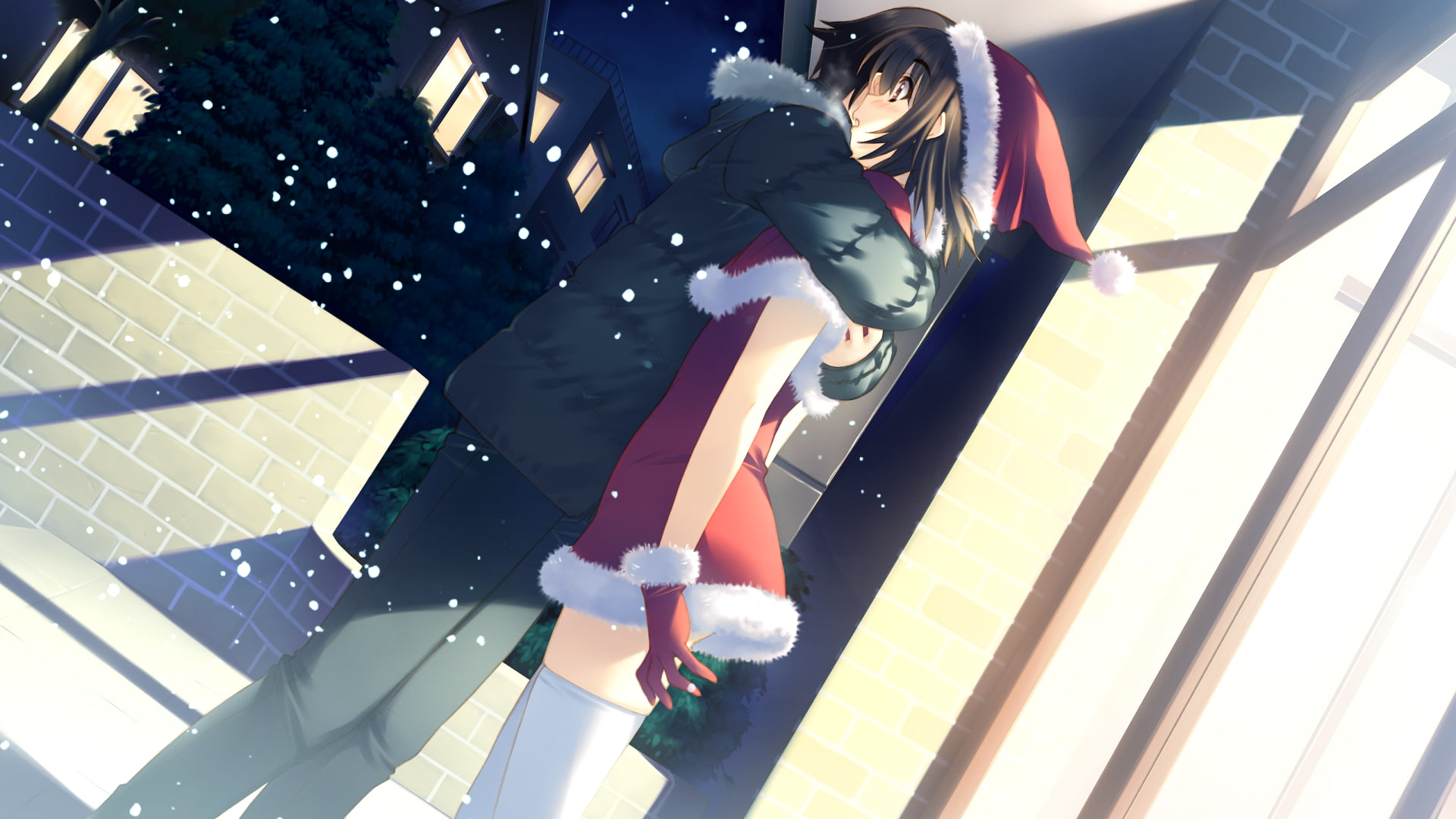 standing, men, nature, leisure activity, modern, izumi chiaki, multi colored, hug, photography themes, 1080P, santa clothes, white album 2, indoors, technology, HD Wallpaper