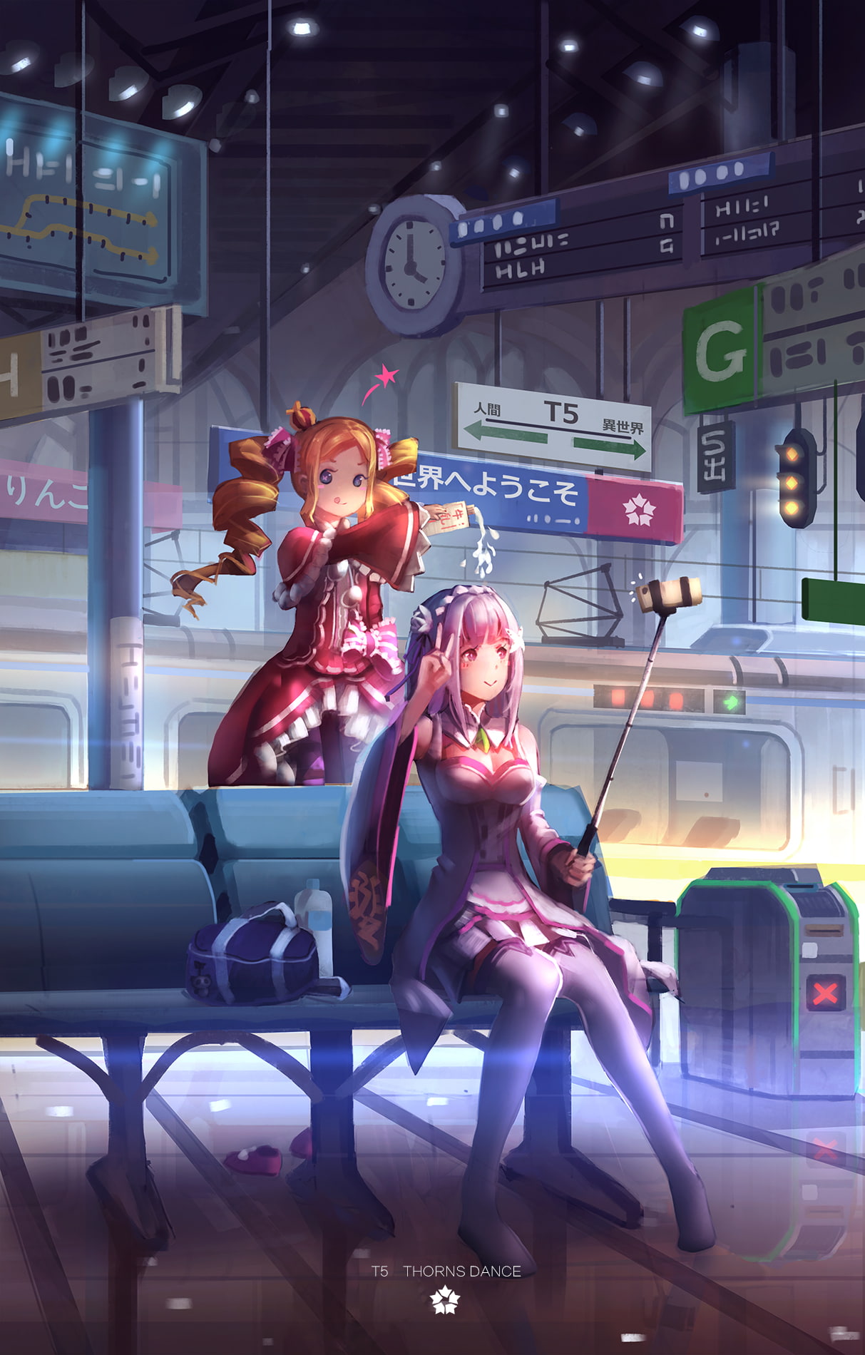 technology, anime girls, Re:Zero Kara Hajimeru Isekai Seikatsu, offspring, 720P, futuristic, males, people, illuminated, redhead, females, hair, human representation, Phone HD Wallpaper