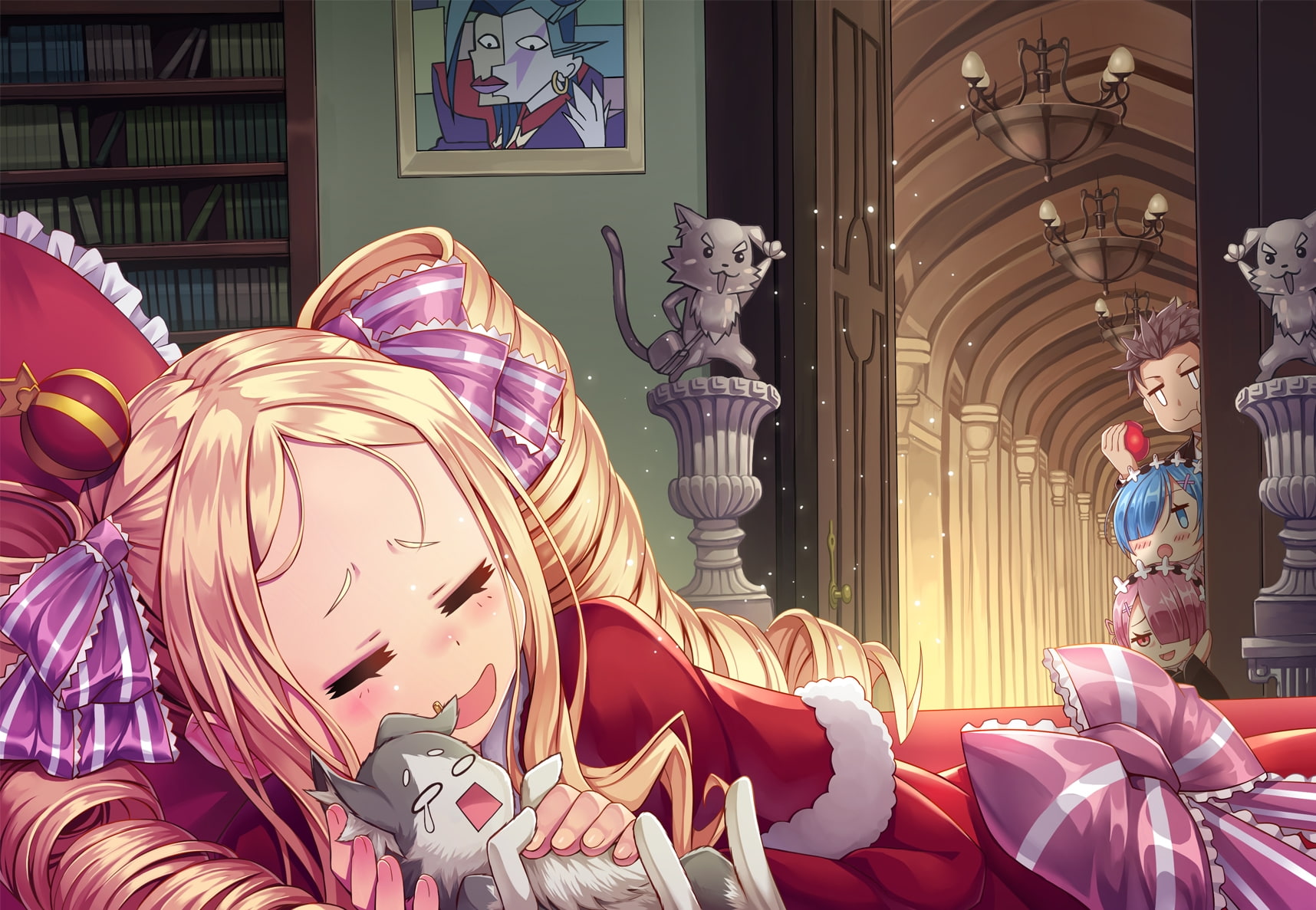 natsuki subari, Anime, sleeping, rem, 720P, beatrice, re: zero, room, ram, HD Wallpaper