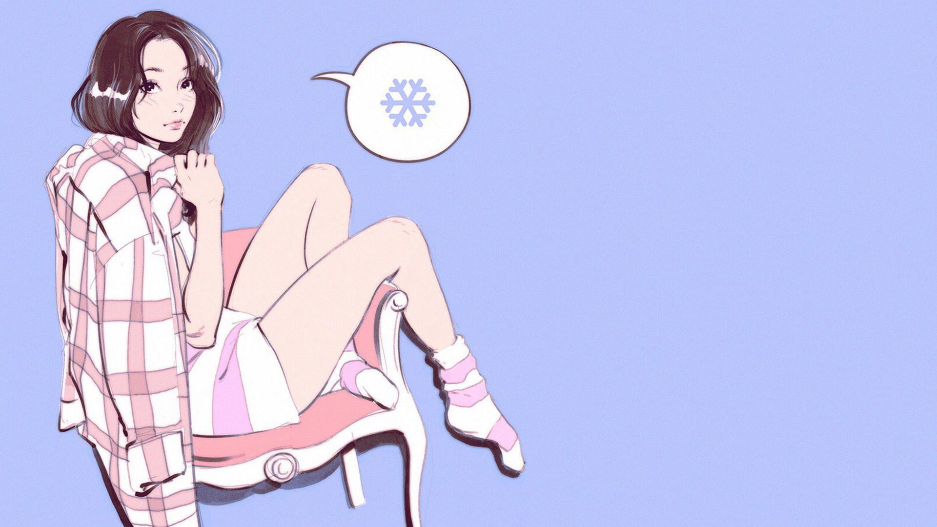 Ilya Kuvshinov, striped socks, legs, legs up, digital art, drawn, striped, sitting, side view, 1080P, socks, square, HD Wallpaper