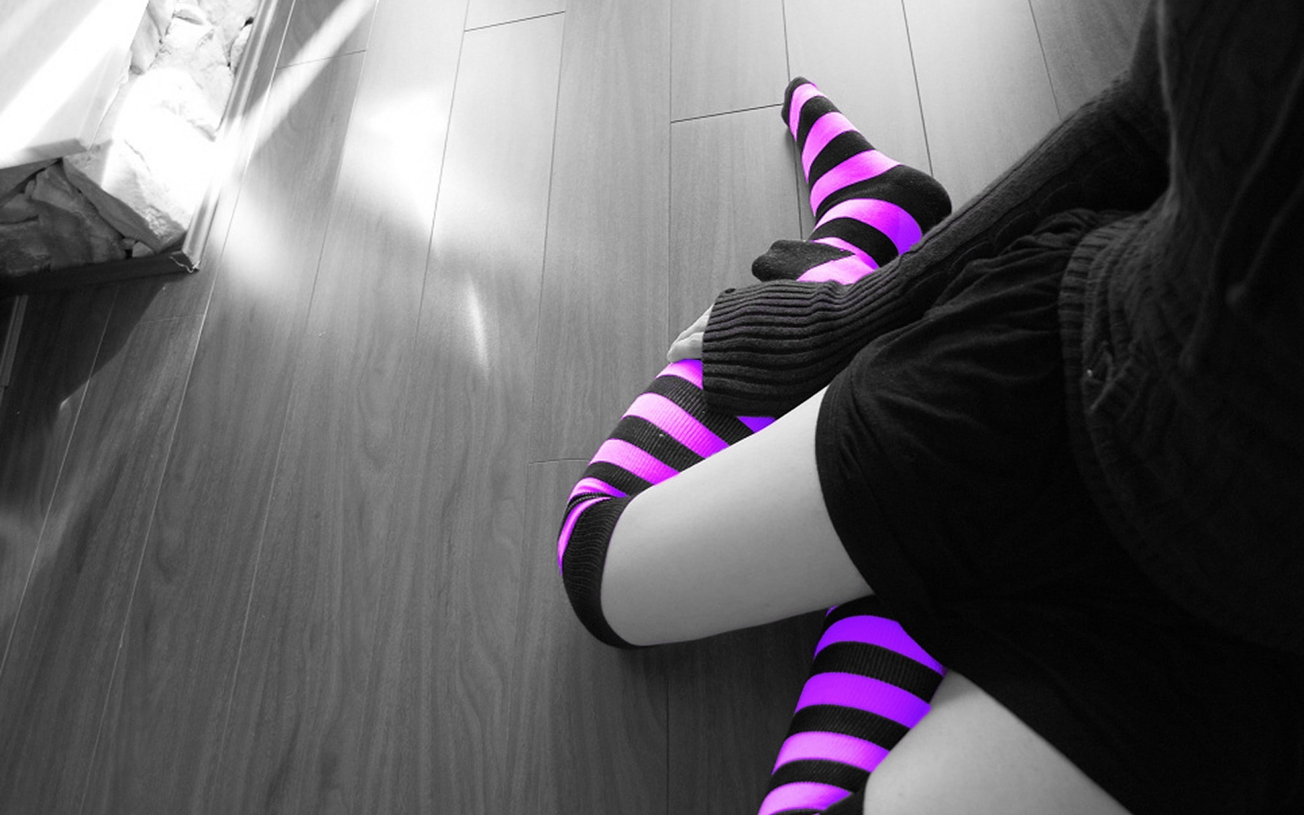 females, clothing, women, warm clothing, real people, sock, pink color, one person, purple, high angle view, home interior, leisure activity, human leg, HD Wallpaper