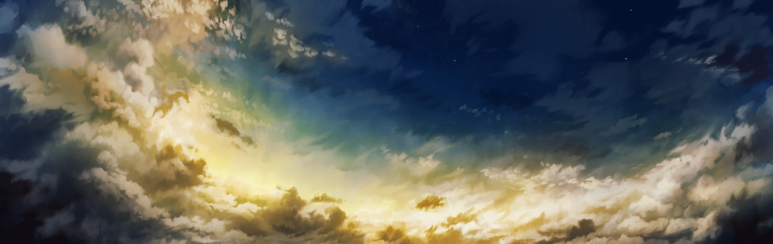 sky, original, scenic, hatsuga, clouds, 2K, dmaigmai, stars, dualscreen, HD Wallpaper