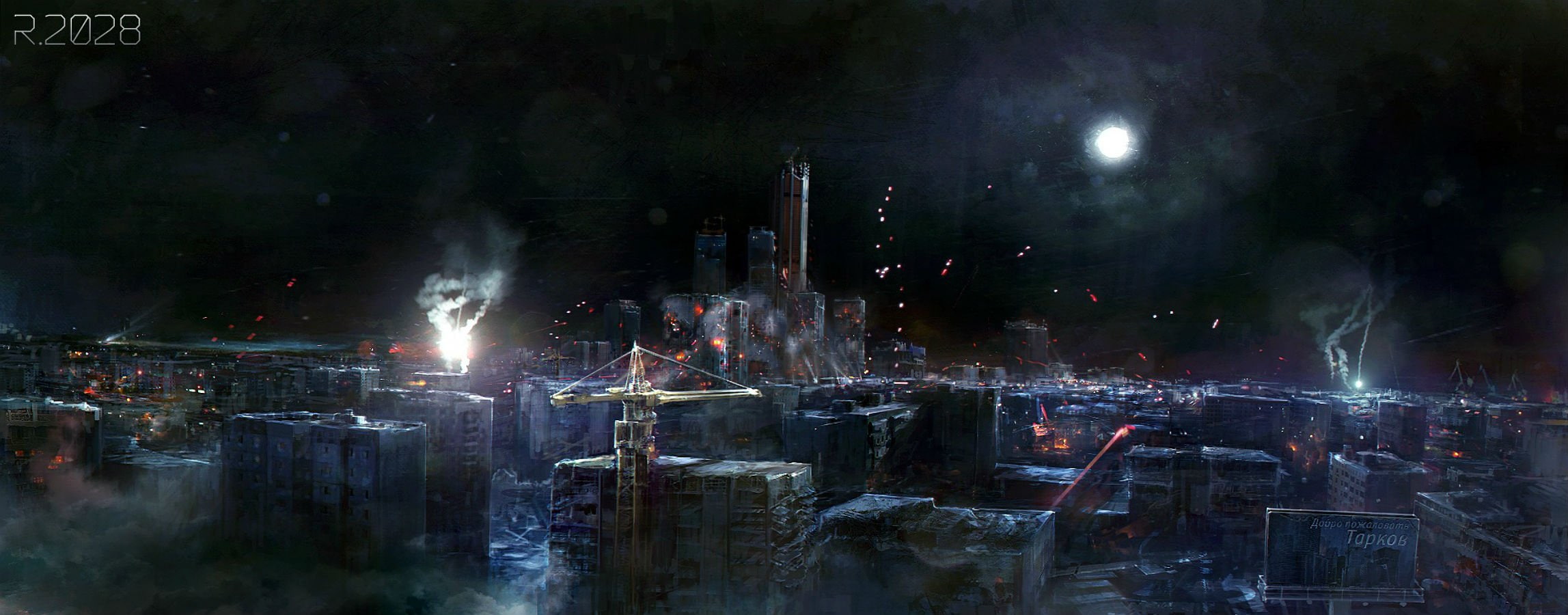 night, dark, original, sky, yu kun, 1080P, building, city, scenic, dualscreen, HD Wallpaper