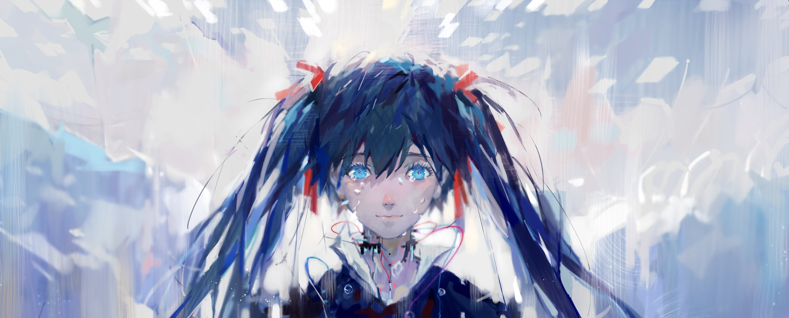 dualscreen, 2K, art, multi-monitors, girl, hatsune miku, tang elen, vocaloid, upscale, anime, HD Wallpaper