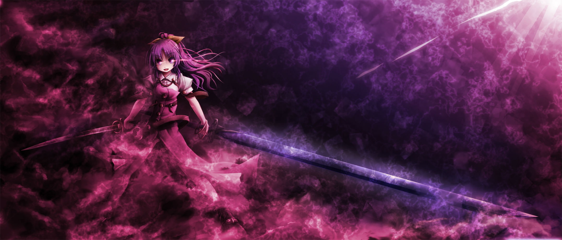 weapon, 1080P, sword, dualscreen, dark, yorihime, touhou, watatsuki, akashio, HD Wallpaper