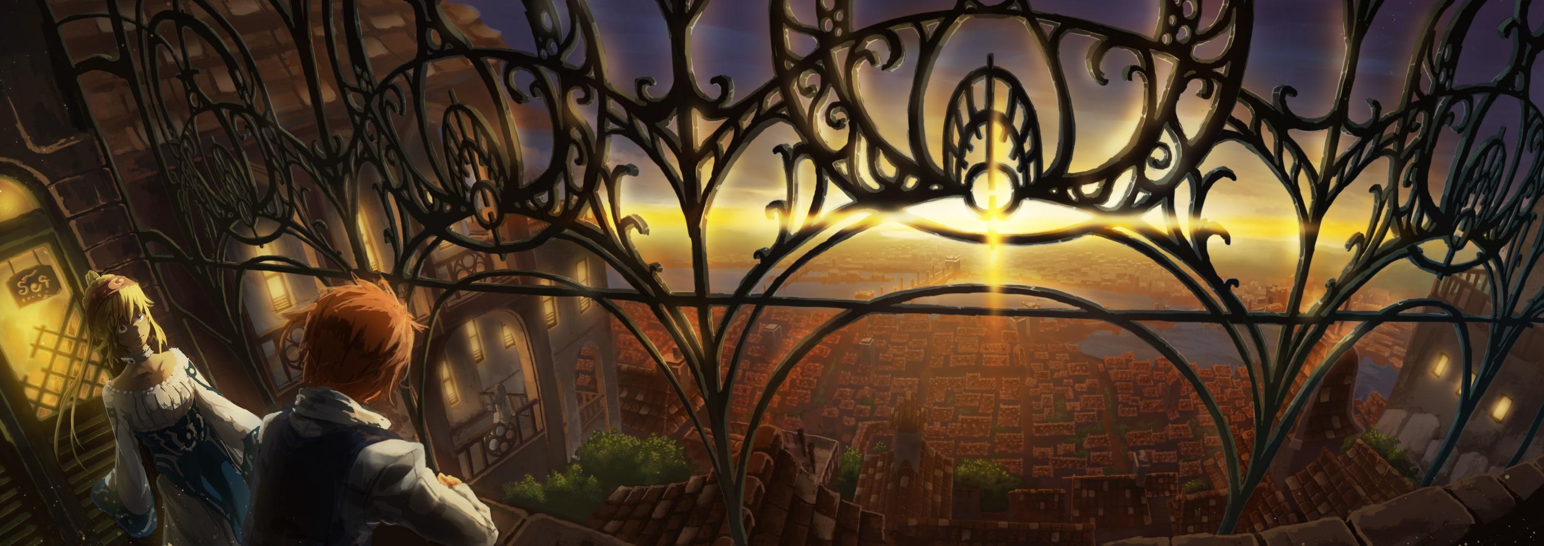 scenic, sunset, 2K, dmaigmai, dualscreen, city, hatsuga, original, HD Wallpaper