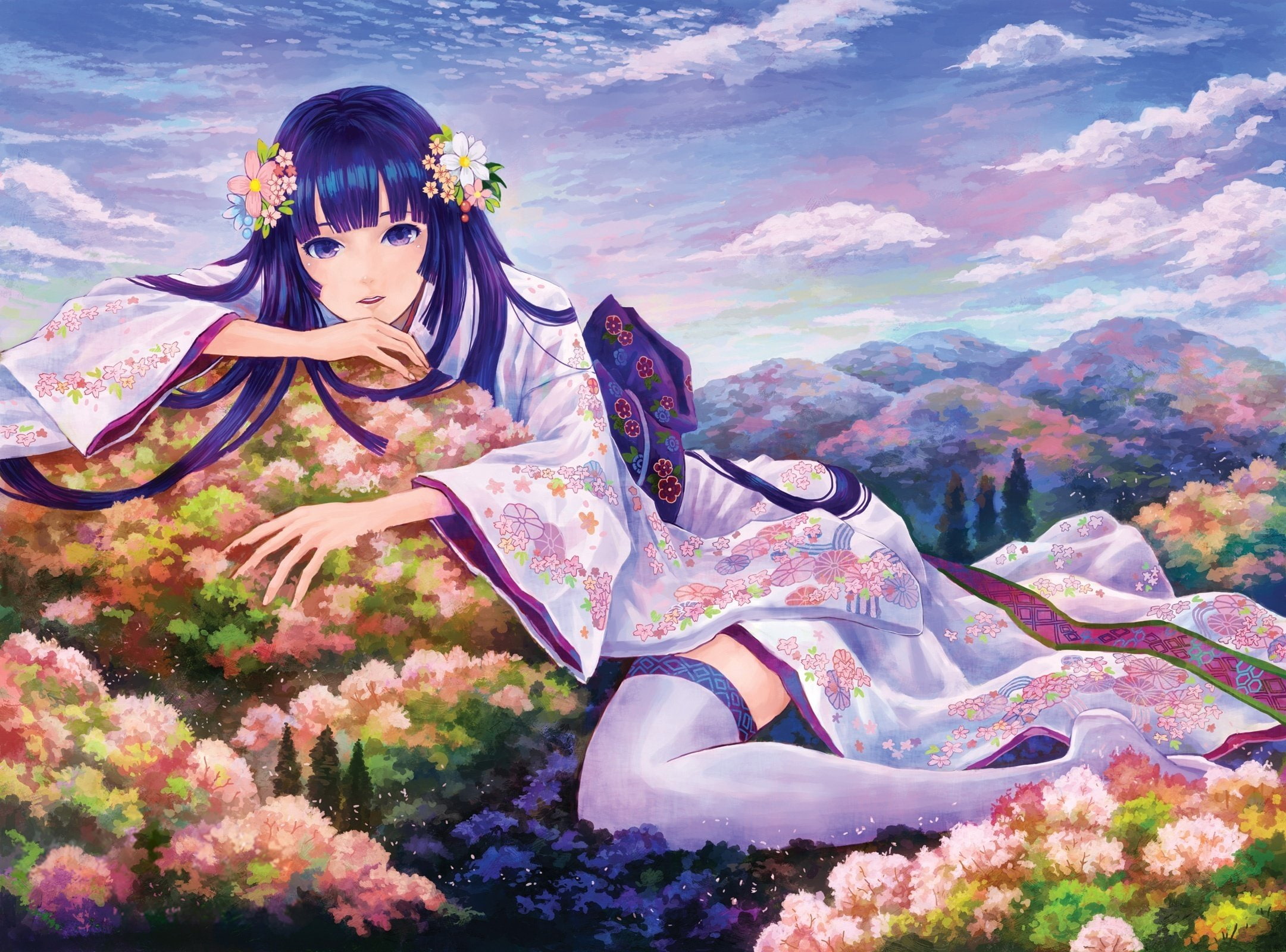 neko, original, glance, kemi, girls, anime, 1080P, kimono, HD Wallpaper