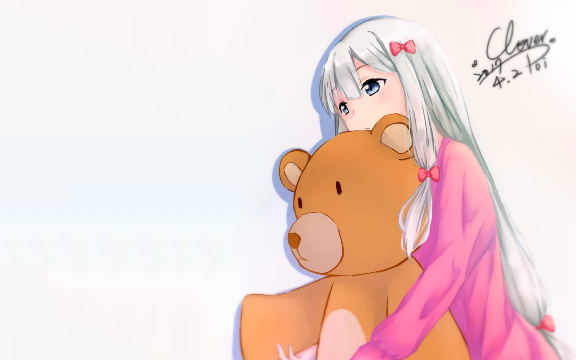 headshot, pink color, anime, leisure activity, teddy bears, toy, sky, human representation, Eromanga-sensei, 1080P, day, Izumi Sagiri, portrait, real people, HD Wallpaper