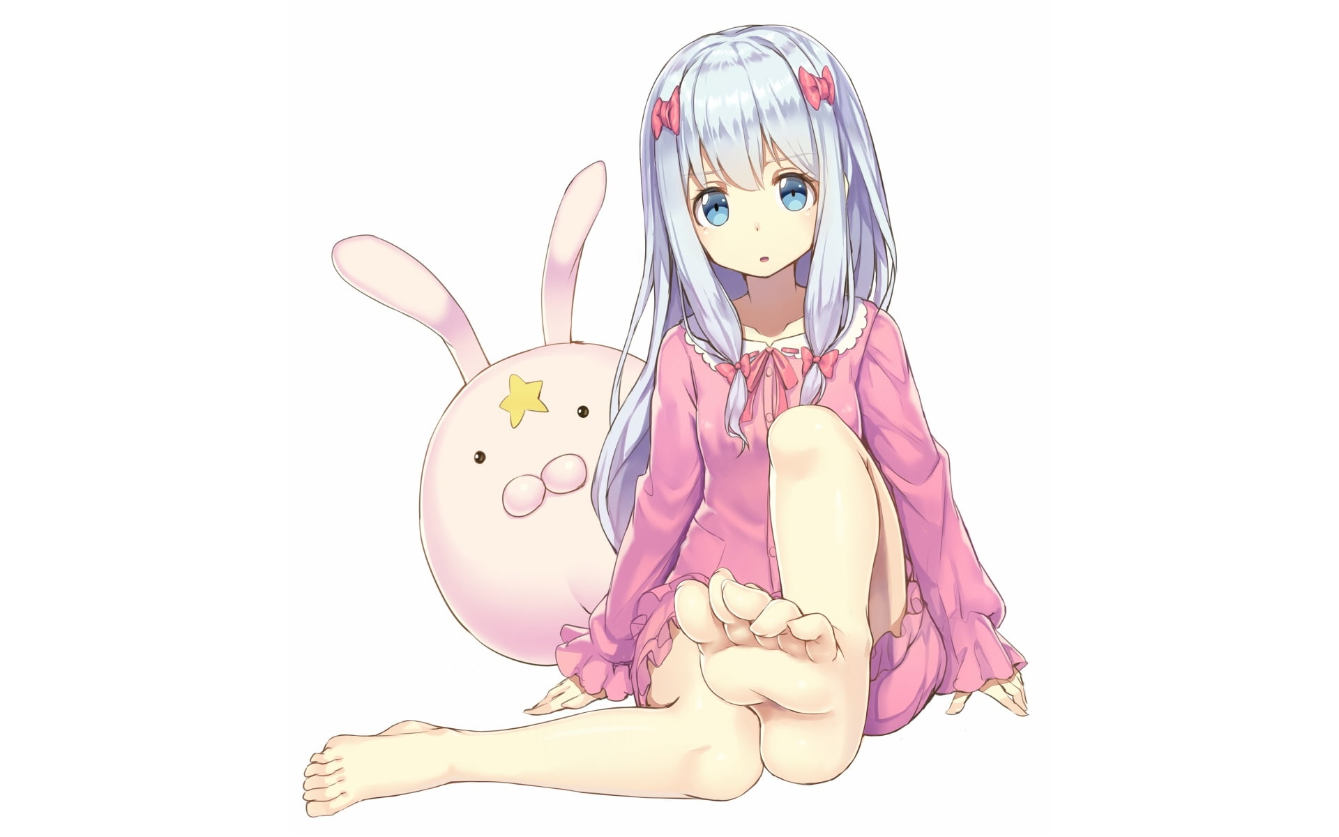 gray, bow, (artist), loli, eyes, izumi, com, barefoot, tagme, eromanga-sensei, aqua, sagiri, 1080P, long, hair, 240064, konachan, HD Wallpaper