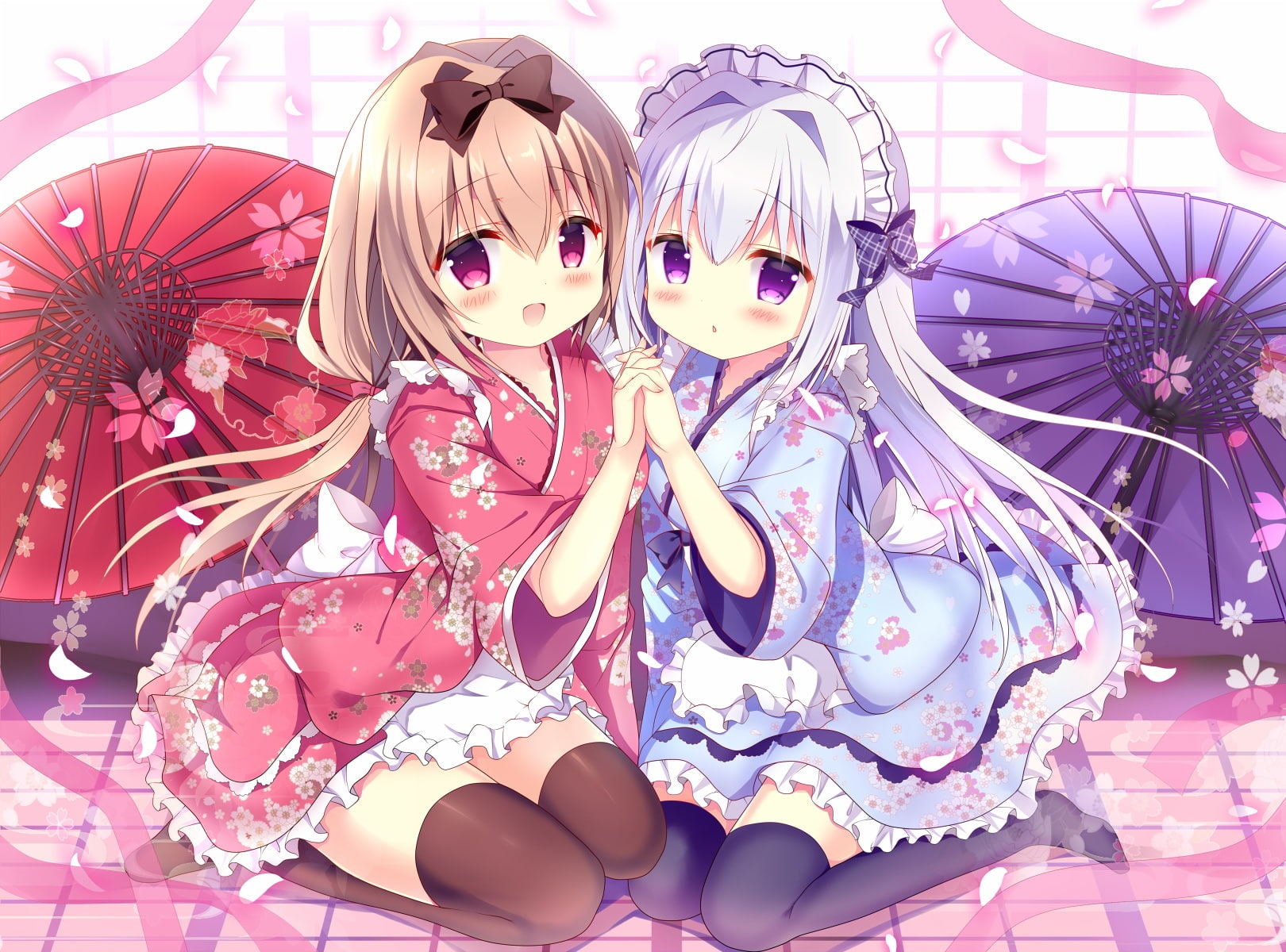 females, eyes, choice, female likeness, human representation, dress, white, art and craft, lolita, original, purple, cherry, variation, azumi, loli, indoors, HD Wallpaper