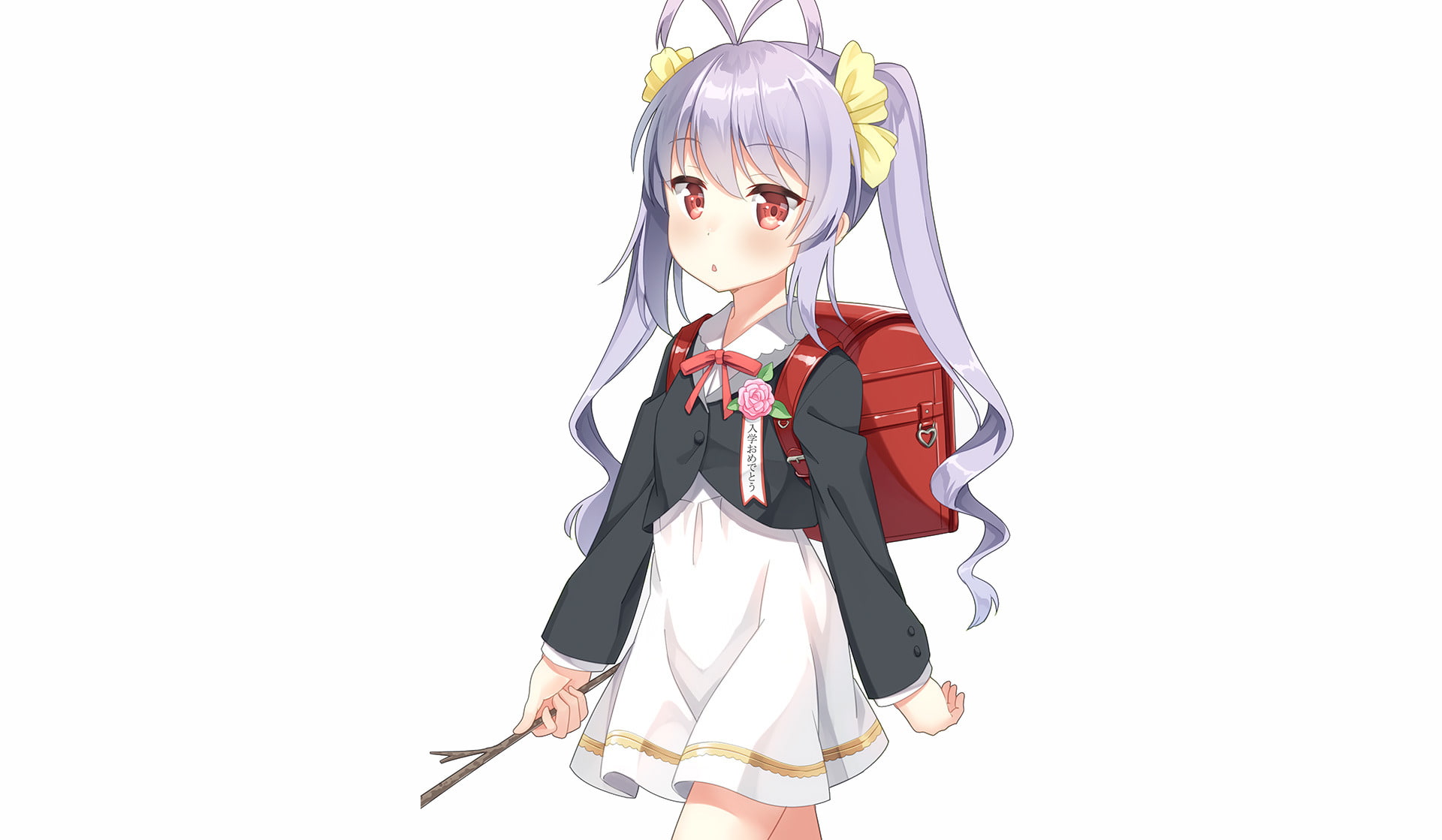 Anime, Renge Miyauchi, White Hair, Bag, Girl, Non Non Biyori, Long Hair, Red Eyes, 1080P, Twintails, Skirt, HD Wallpaper