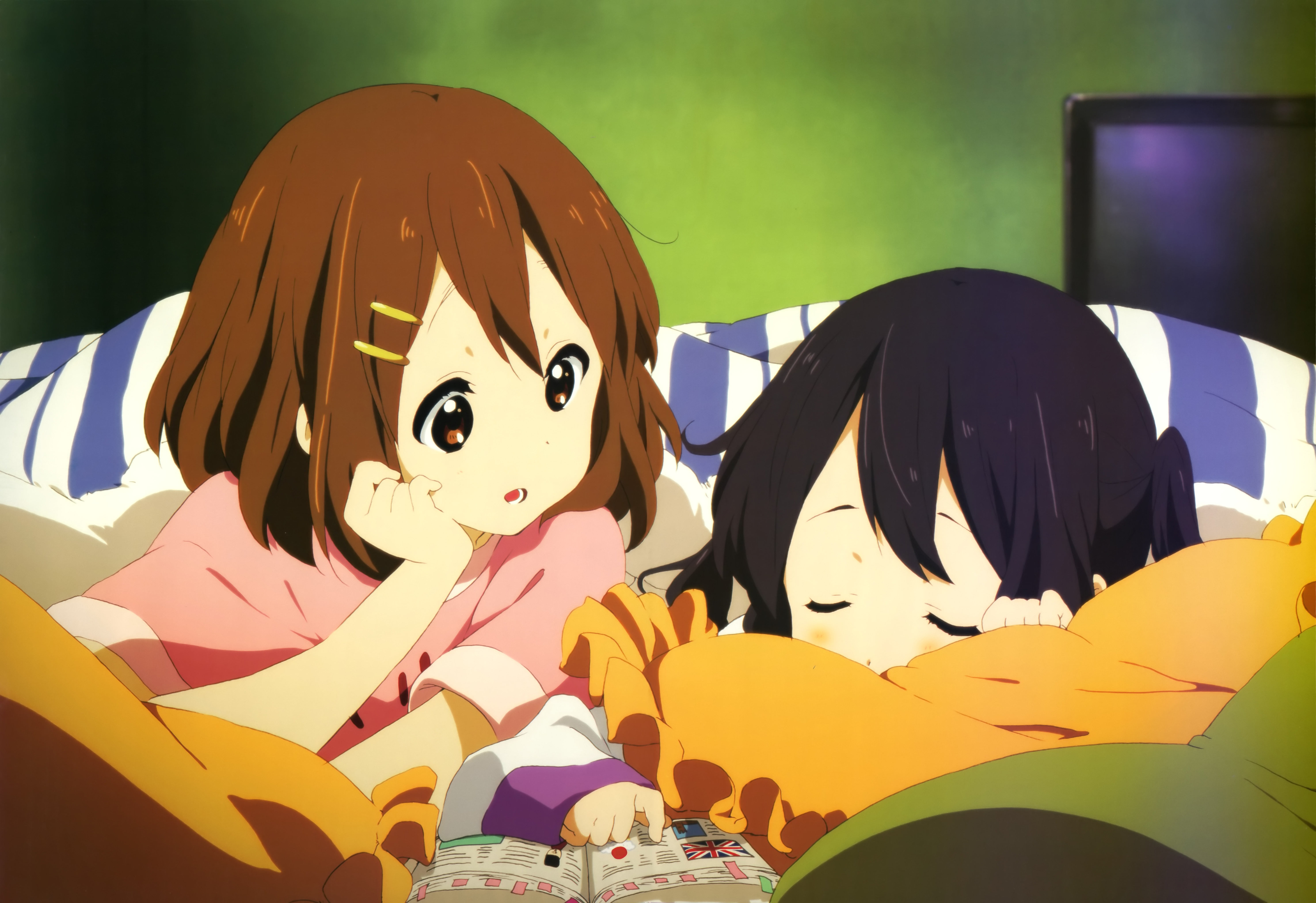 people, Hirasawa Yui, real people, built structure, art and craft, black hair, representation, brown eyes, Nakano Azusa, multi colored, leisure activity, HD Wallpaper