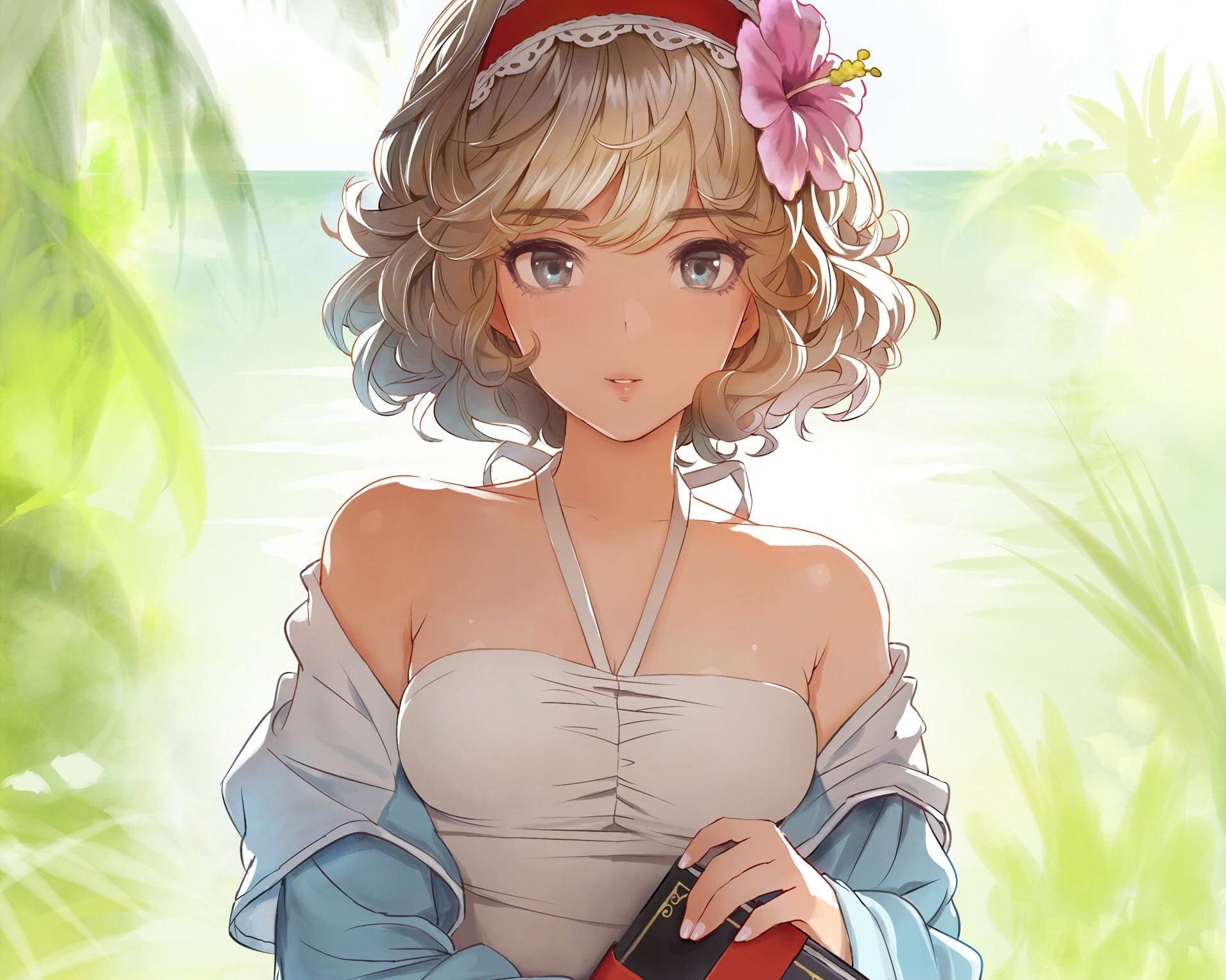 (matsukichi), short, com, cropped, headband, breasts, hair, flowers, 242402, touhou, blue, alice, 720P, matsuda, konachan, eyes, blonde, waifu2x, book, HD Wallpaper