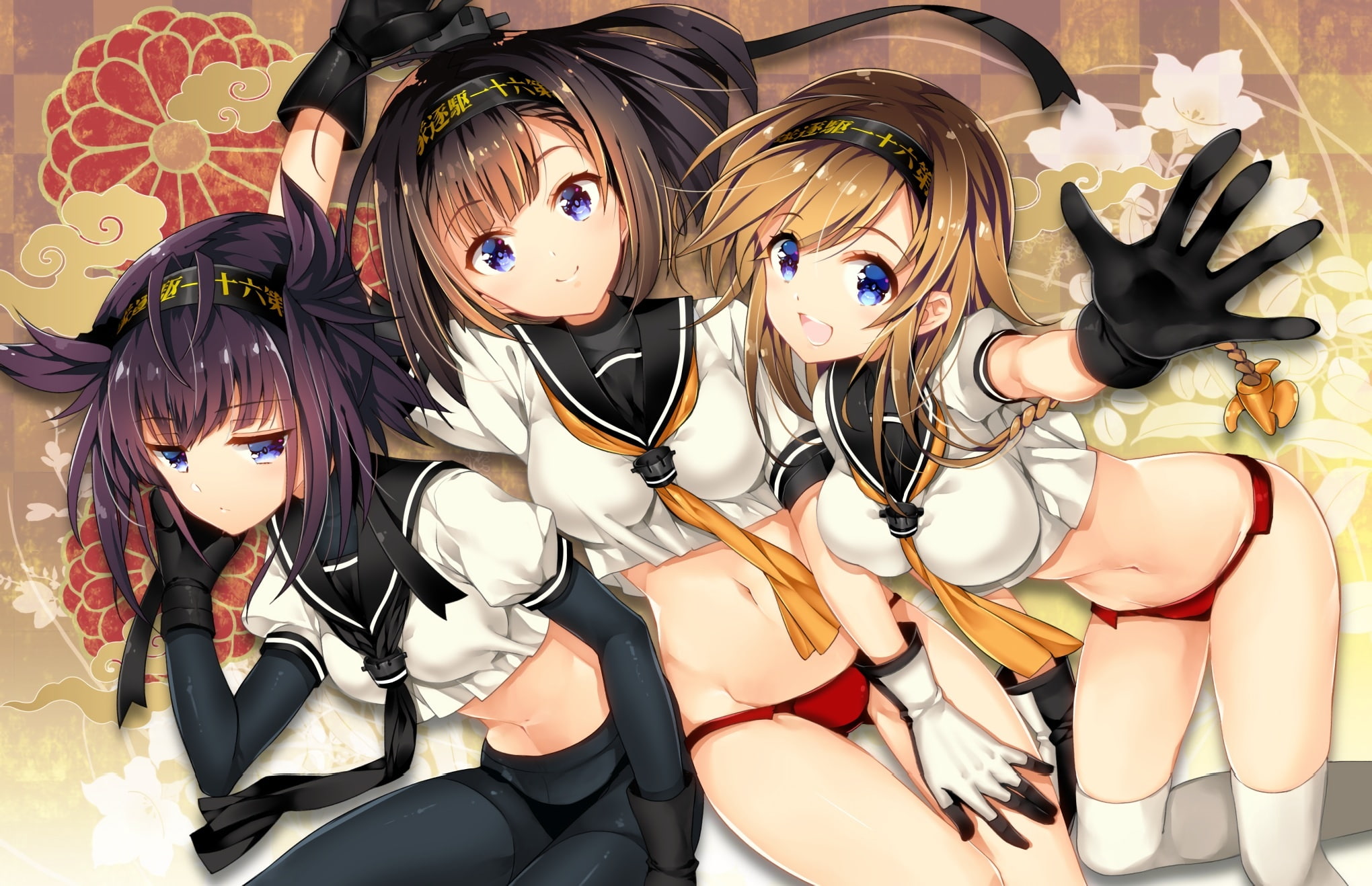 panties, konachan, gloves, pantyhose, underwear, short, navel, thighhighs, com, blue, braids, headband, long, waifu2x, ariko, eyes, youichi, breasts, brown, HD Wallpaper
