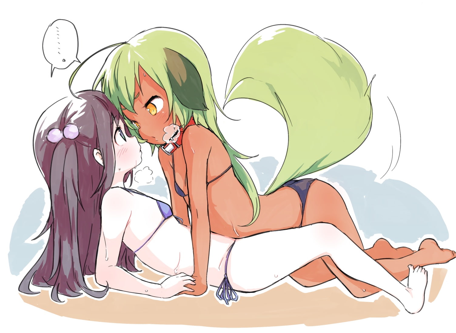 wet, 720P, green, creativity, waifu2x, hair, nature, chest, bikini, positive emotion, original, clothing, cut out, blue, representation, collar, long, HD Wallpaper