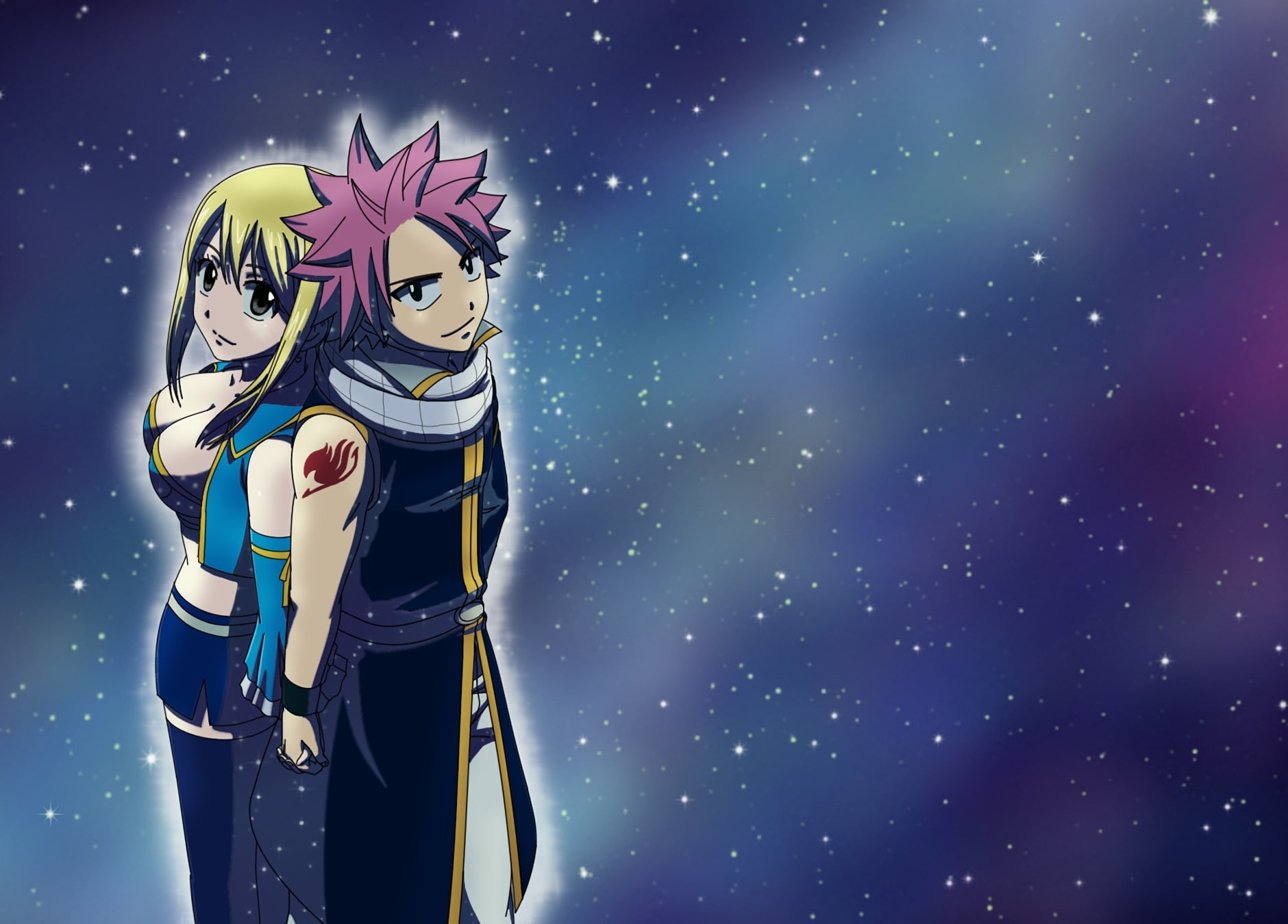 male, konachan, short, thighhighs, tattoo, skirt, waifu2x, scarf, hair, 720P, natsu, 240329, bluesnowcat, lucy, tail, heartfilia, fairy, breasts, com, HD Wallpaper