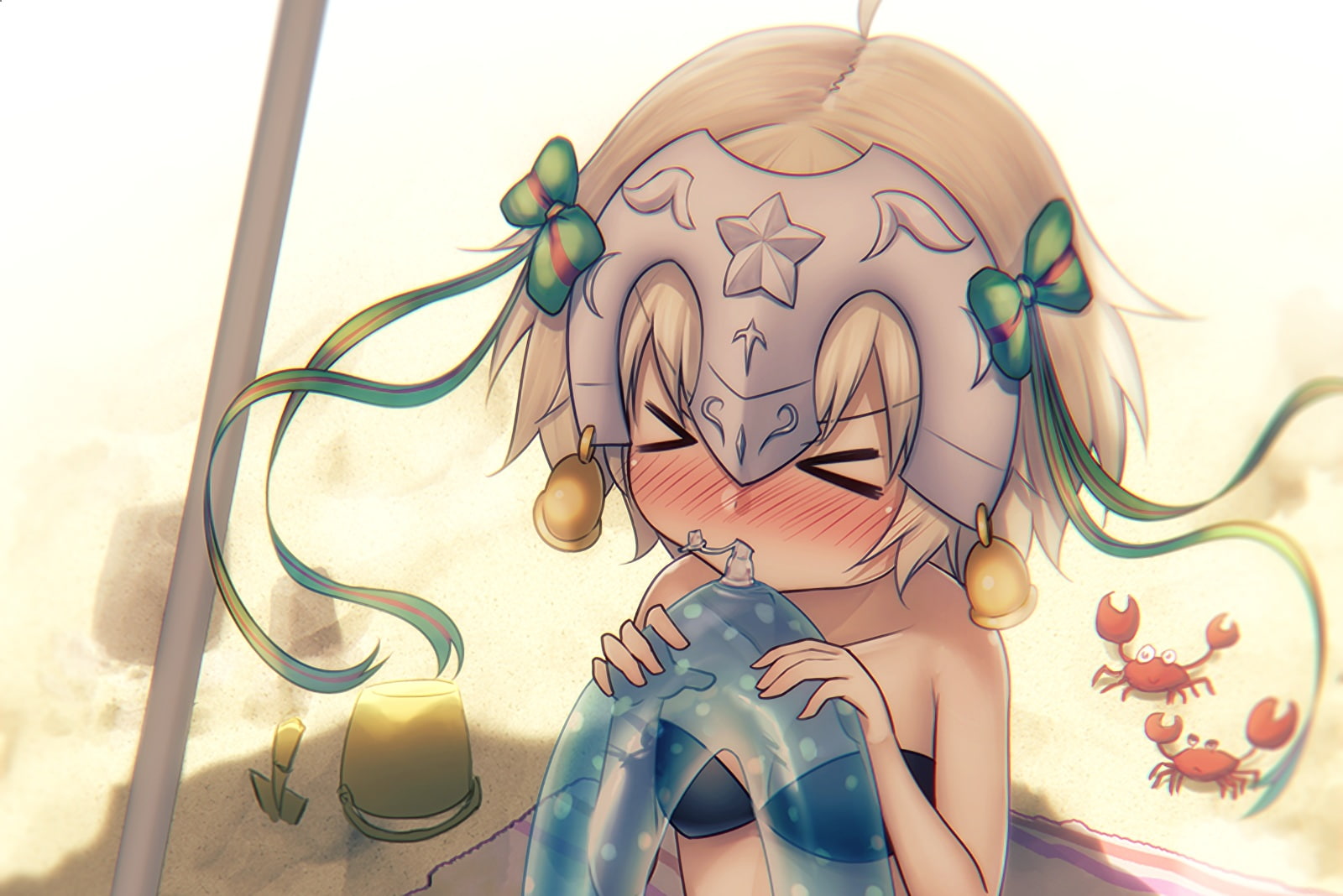 720P, crab, blush, blonde, bow, top, com, fal, short, darc, waifu2x, hair, alter, jeanne, order, 255456, (series), headdress, swim, konachan, ring, bell, HD Wallpaper