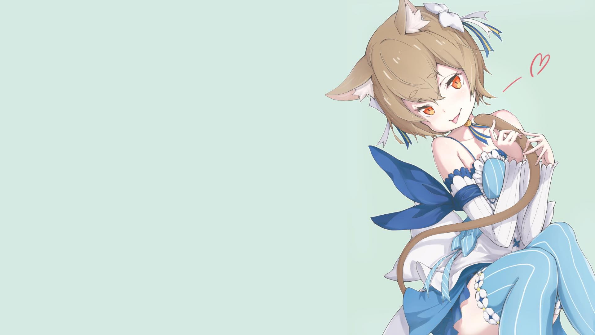 light blue, tail, Argail Felix, cat ears, Re:Zero Kara Hajimeru Isekai Seikatsu, 1080P, orange eyes, HD Wallpaper