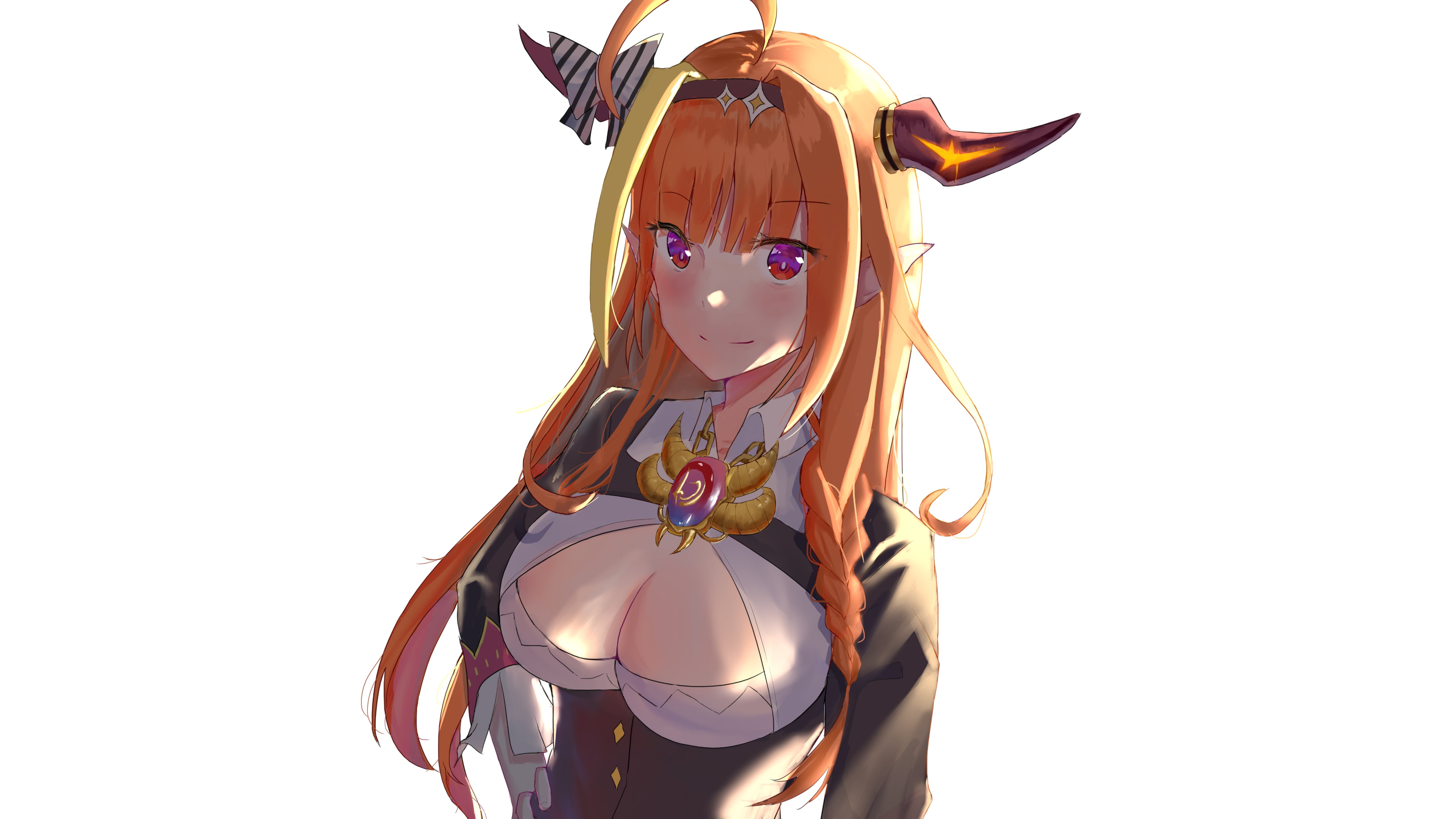 horns, Hololive, anime, white background, Kiryu Coco, anime girls, 4K, HD Wallpaper