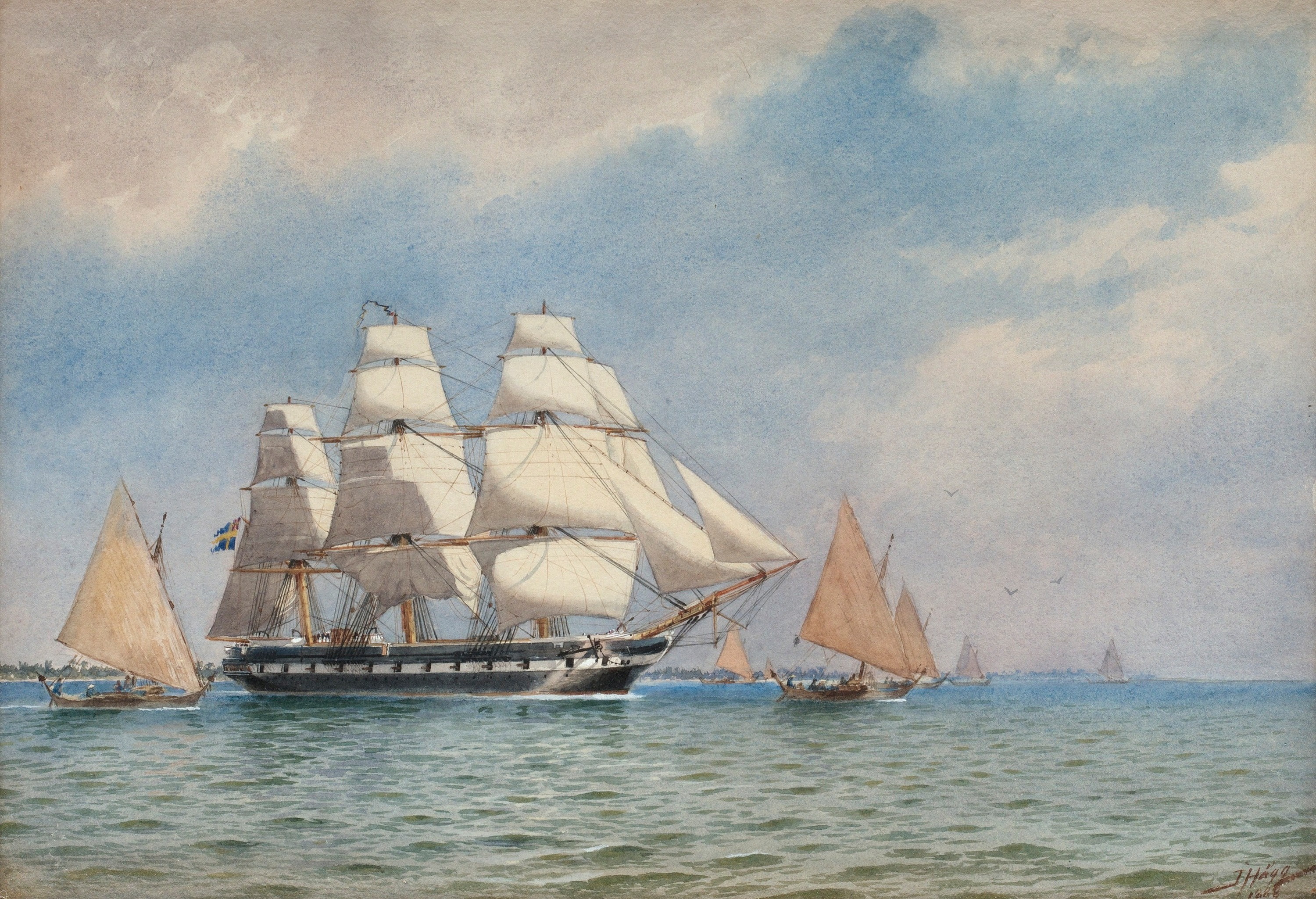 2K, Seascape, oil painting, The Frigate " VANADIS", Marinmåleri, Jakob Haq, HD Wallpaper