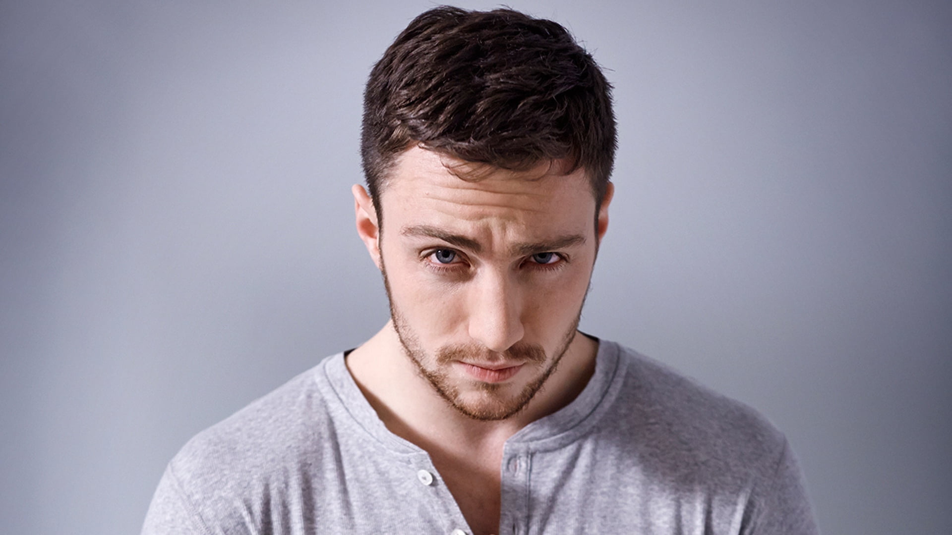 one Young Man Only, uncertainty, male Beauty, beautiful, gray background, aaron, confidence, brunette, 1080P, beard, looking, portrait, human Face, young Adult, HD Wallpaper