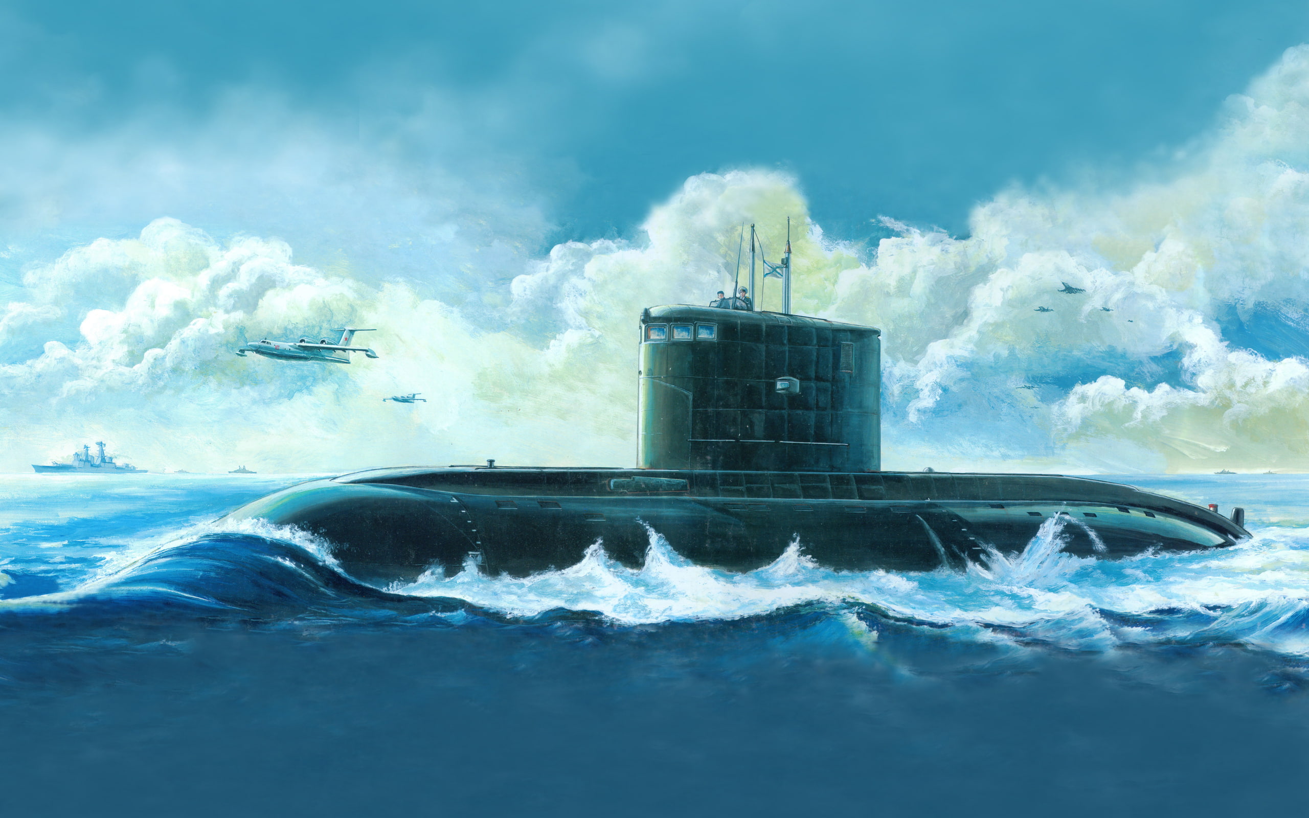 attack, drawing, kilo, art, class, russian, submarine, 2K, military, HD Wallpaper