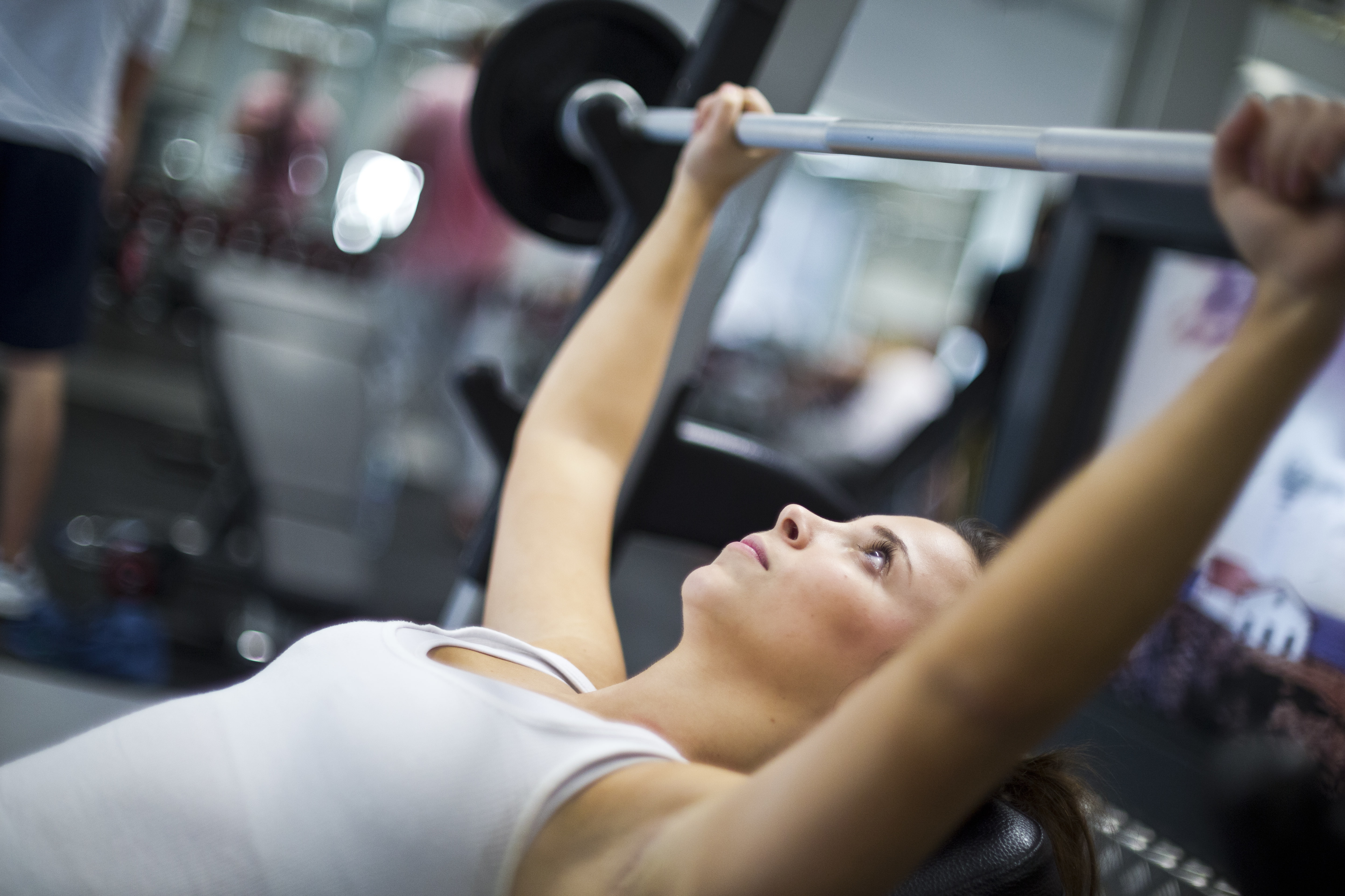 5K, fitness, weight bar, gym, pose, chest exercises, HD Wallpaper