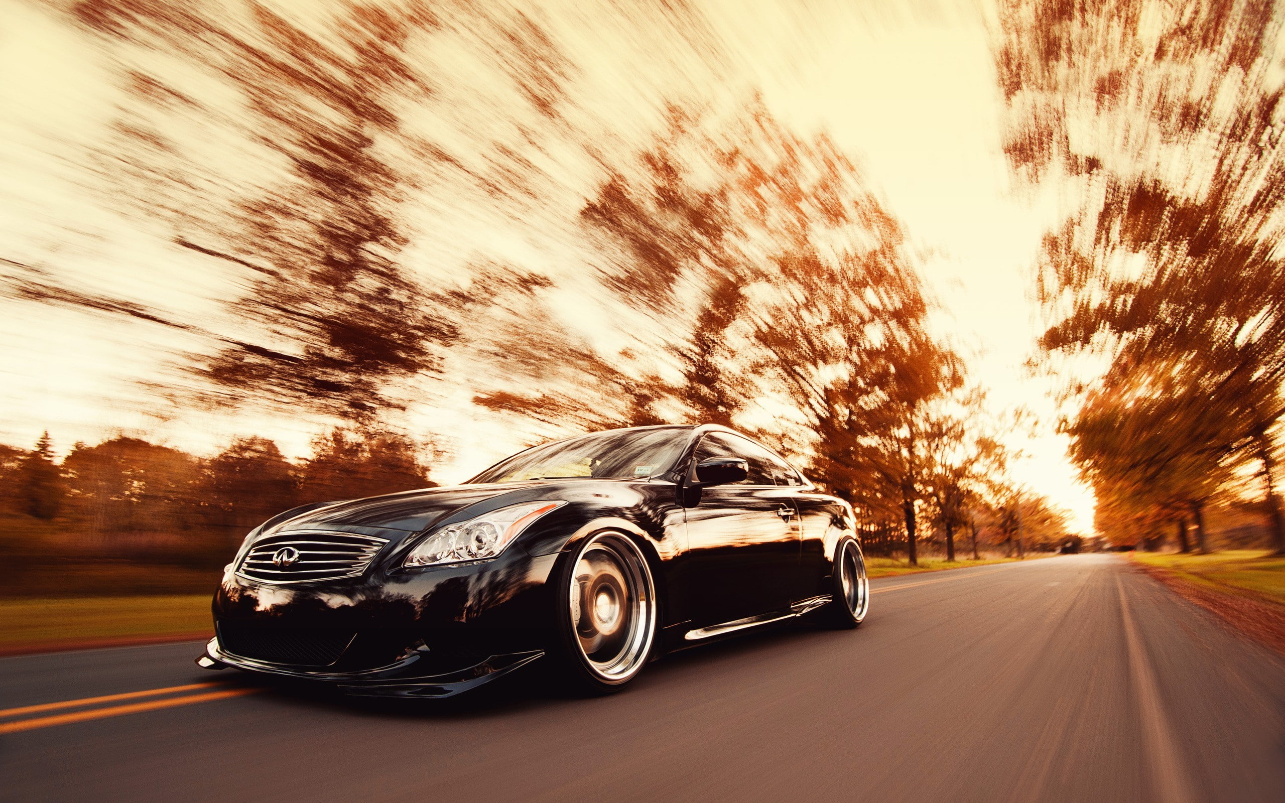 Infiniti, 2K, vehicle, G37, Stance, car, motion blur, road, HD Wallpaper