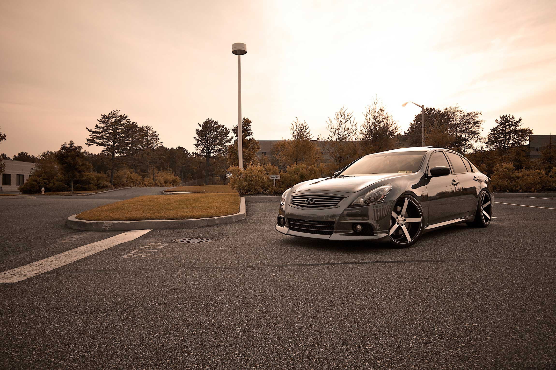 marking, mode of transportation, transportation, motor vehicle, infiniti, outdoors, tree, sky, cars, city, sedan, new, road, architecture, 1080P, speed, HD Wallpaper