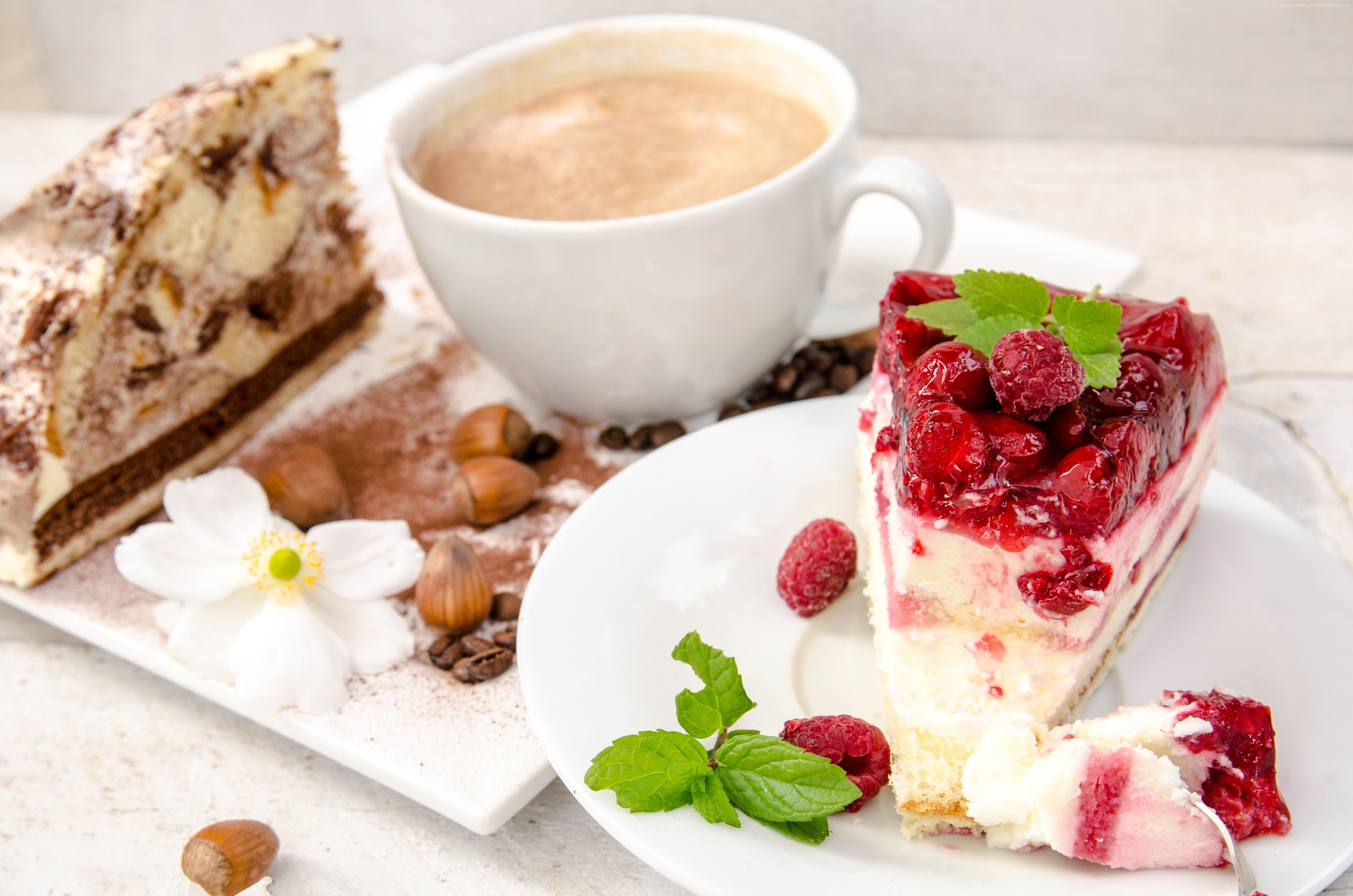 cream, mint, raspberry, coffee, cheesecake, hazelnut, 4K, HD Wallpaper