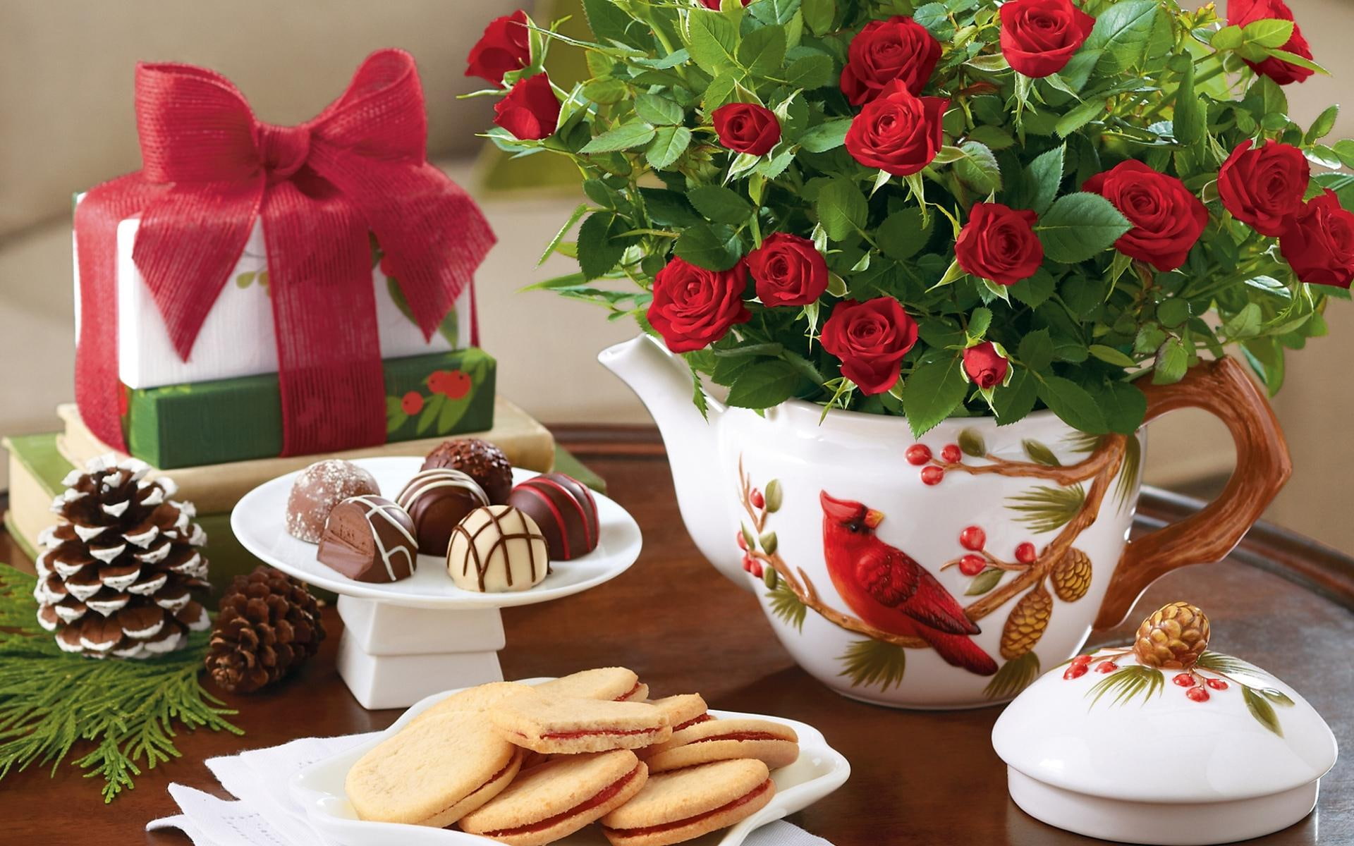 photography, rose, truffles, 1080P, biscuit, crackers, 1920x1200, chocolates, biscuits, truffle, HD Wallpaper