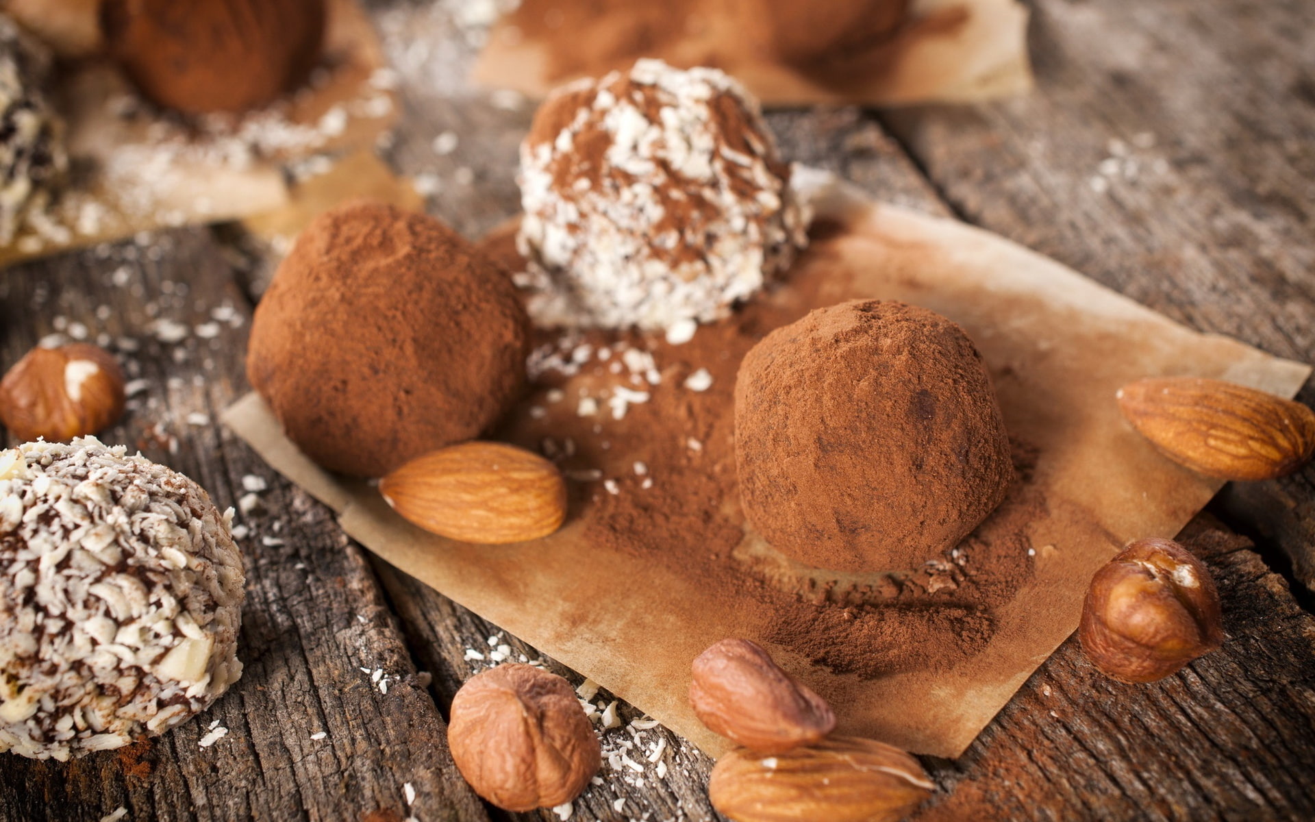 chocolate truffle, food, candy, dessert, 1080P, almonds, HD Wallpaper