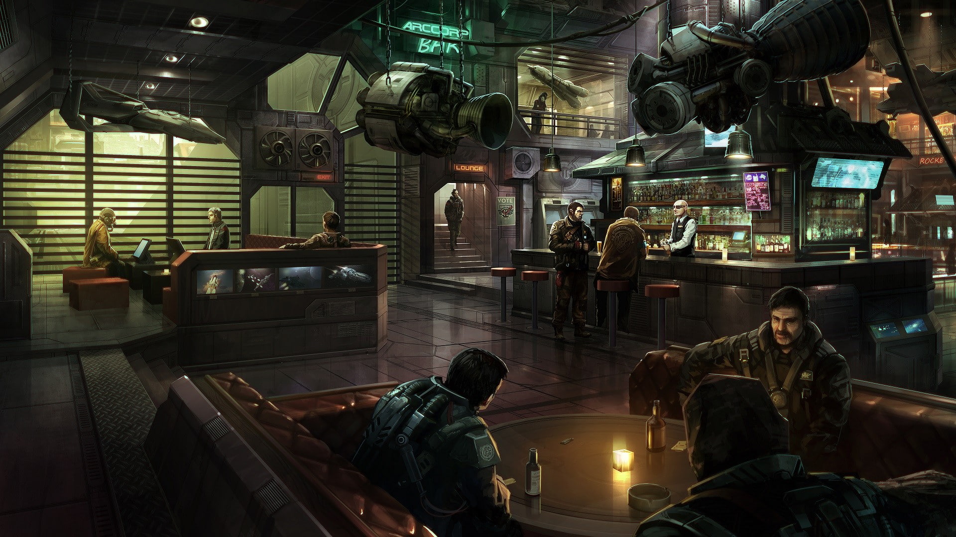 space, digital art, spaceship, ArcCorp, Star Citizen, 1080P, bar, HD Wallpaper