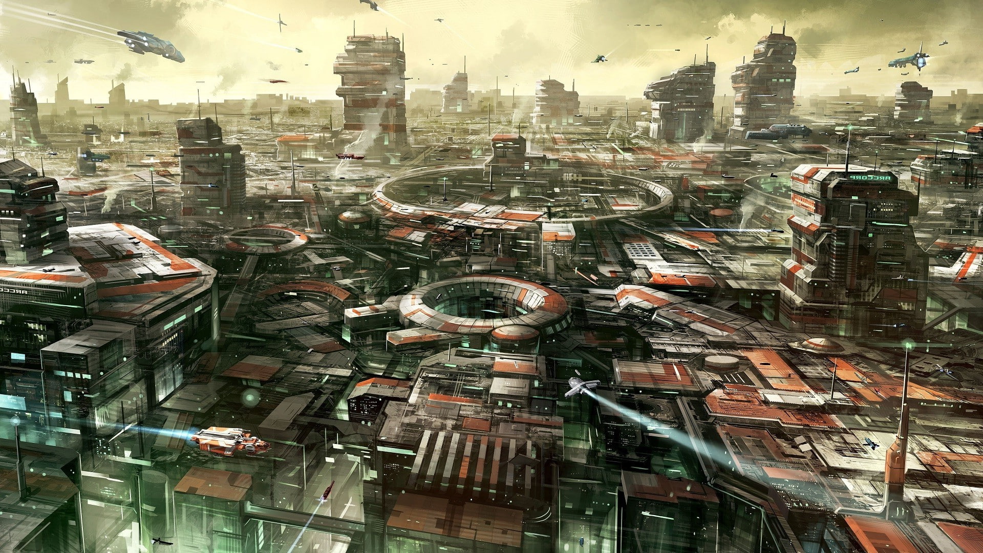 office, Cityscape, no people, city, ArcCorp, sky, financial district, tower, city life, tall - high, urban skyline, architecture, Star Citizen, space, 1080P, HD Wallpaper