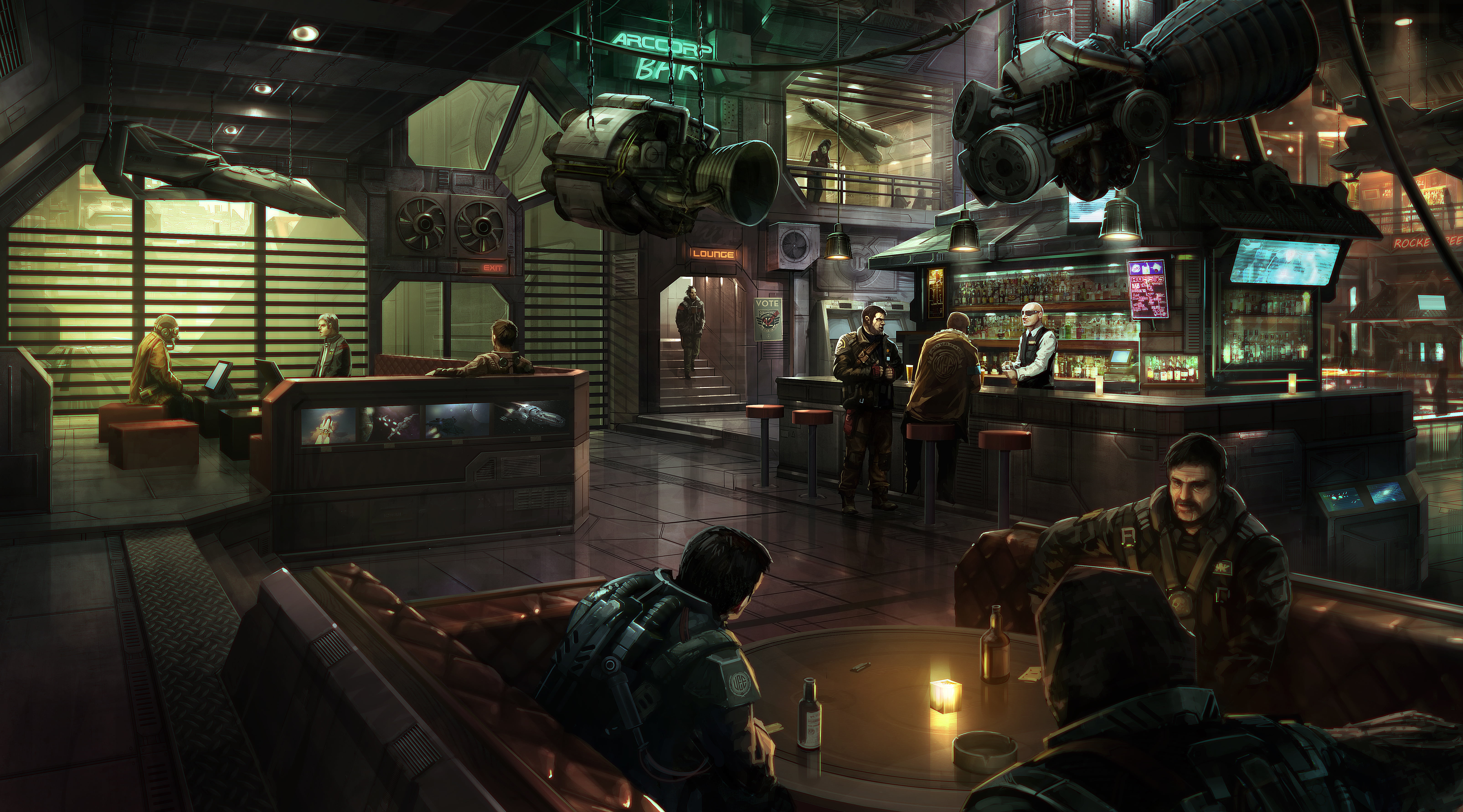 sitting, men, UEE, real people, built structure, planet, assorted, women, Stanton, Star Citizen, night, transportation, occupation, adult, lighting equipment, HD Wallpaper