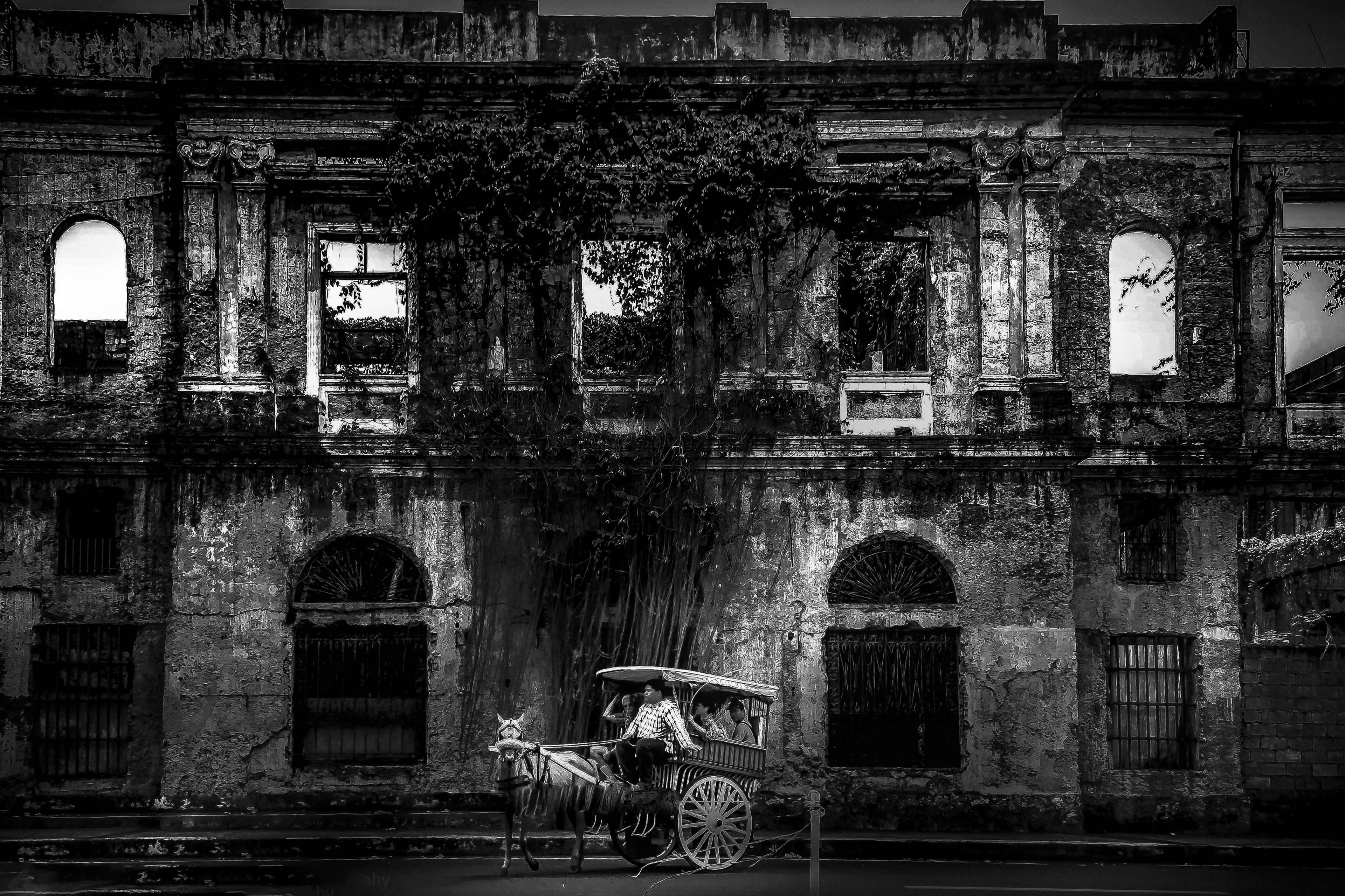 built structure, history, day, damaged, mode of transportation, window, architecture, ruined, abandoned, real people, intramuros, 4K, people, outdoors, HD Wallpaper