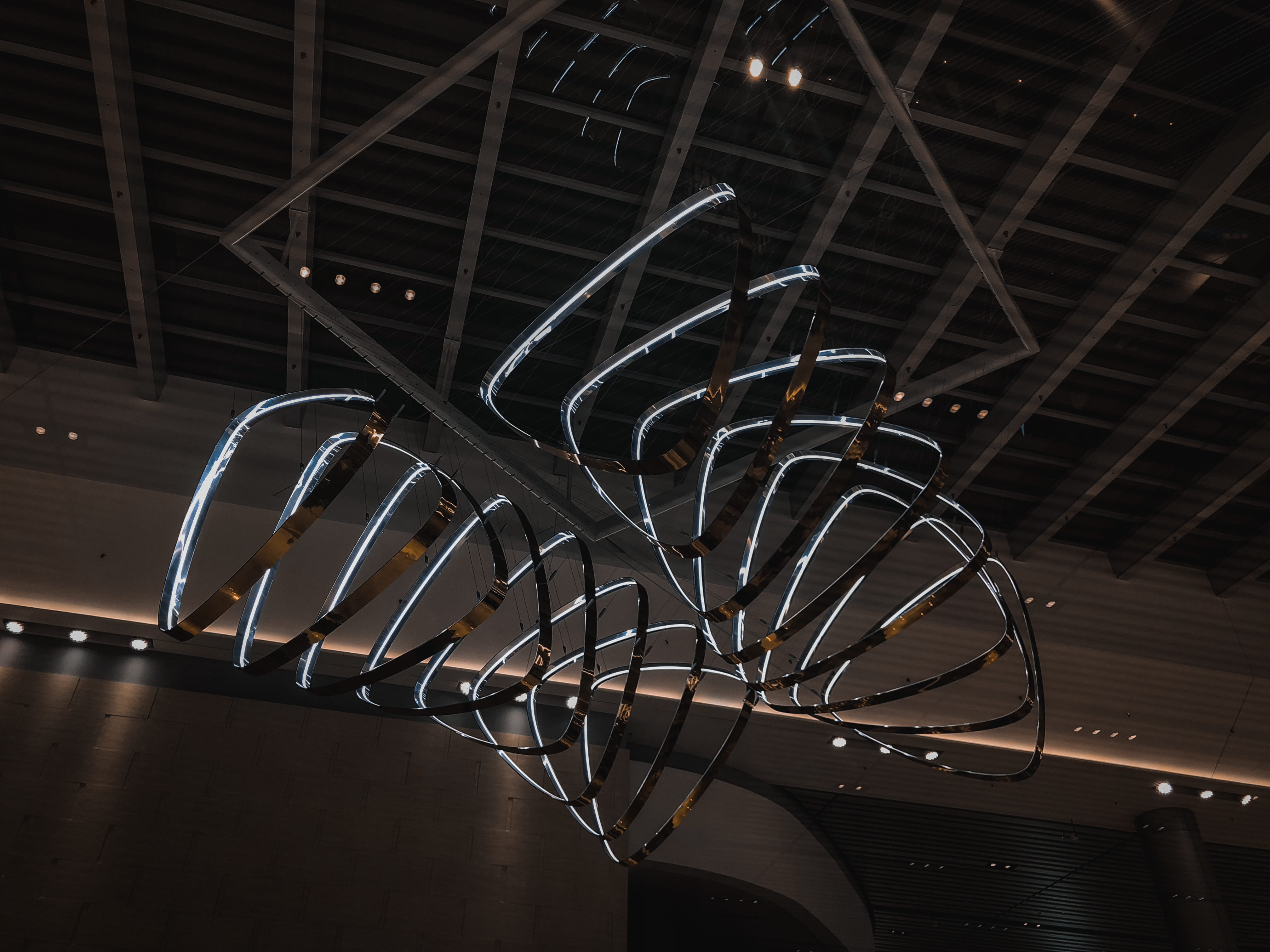 singapore, hanging, steps and staircases, low angle view, illuminated, no people, staircase, 4K, absence, architecture, spiral, rack, still life, 10 airport blvd, HD Wallpaper