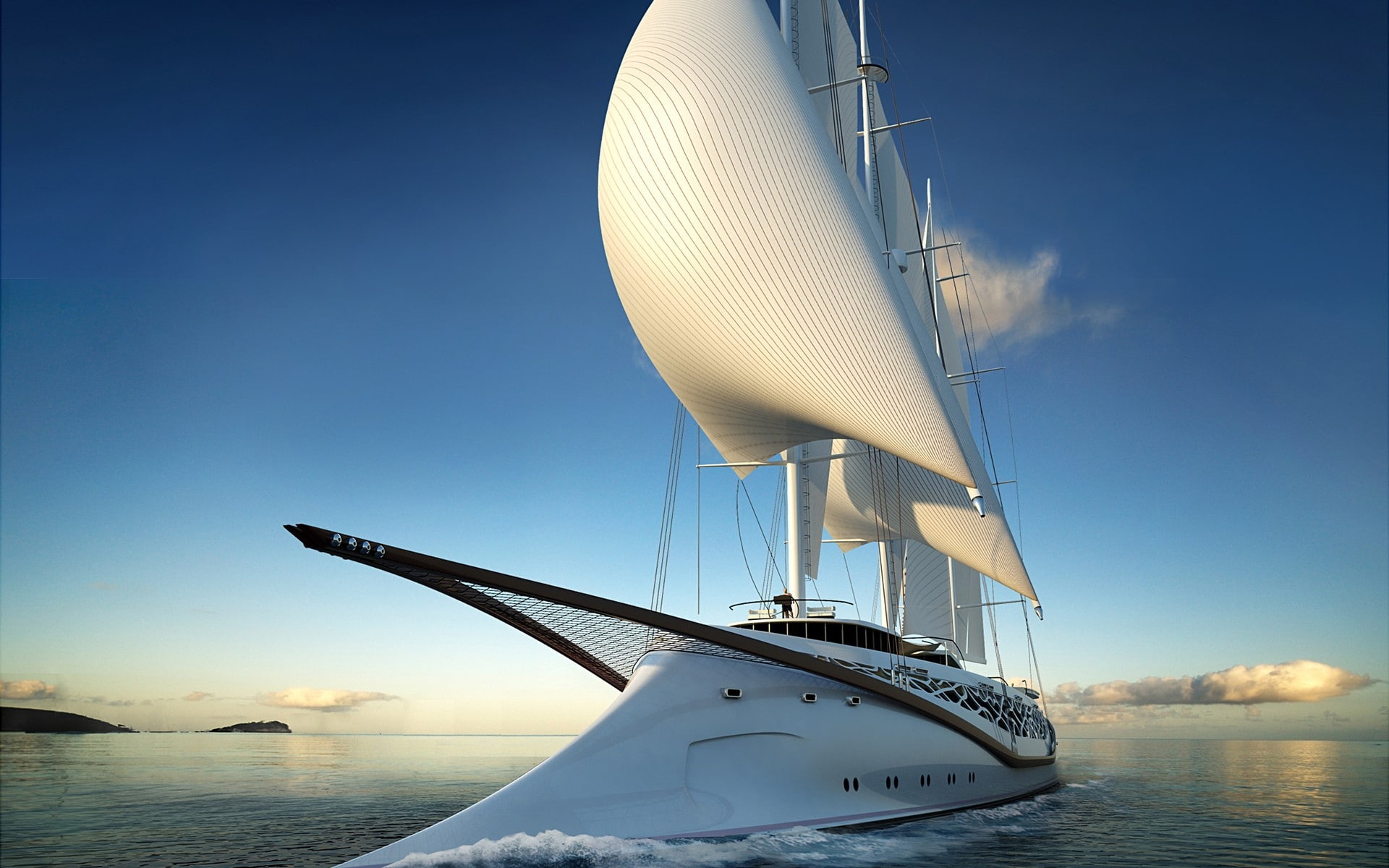 nature, skies, HORIZON, art, hd, sails, 1080P, yatch, sky, blue, HD Wallpaper