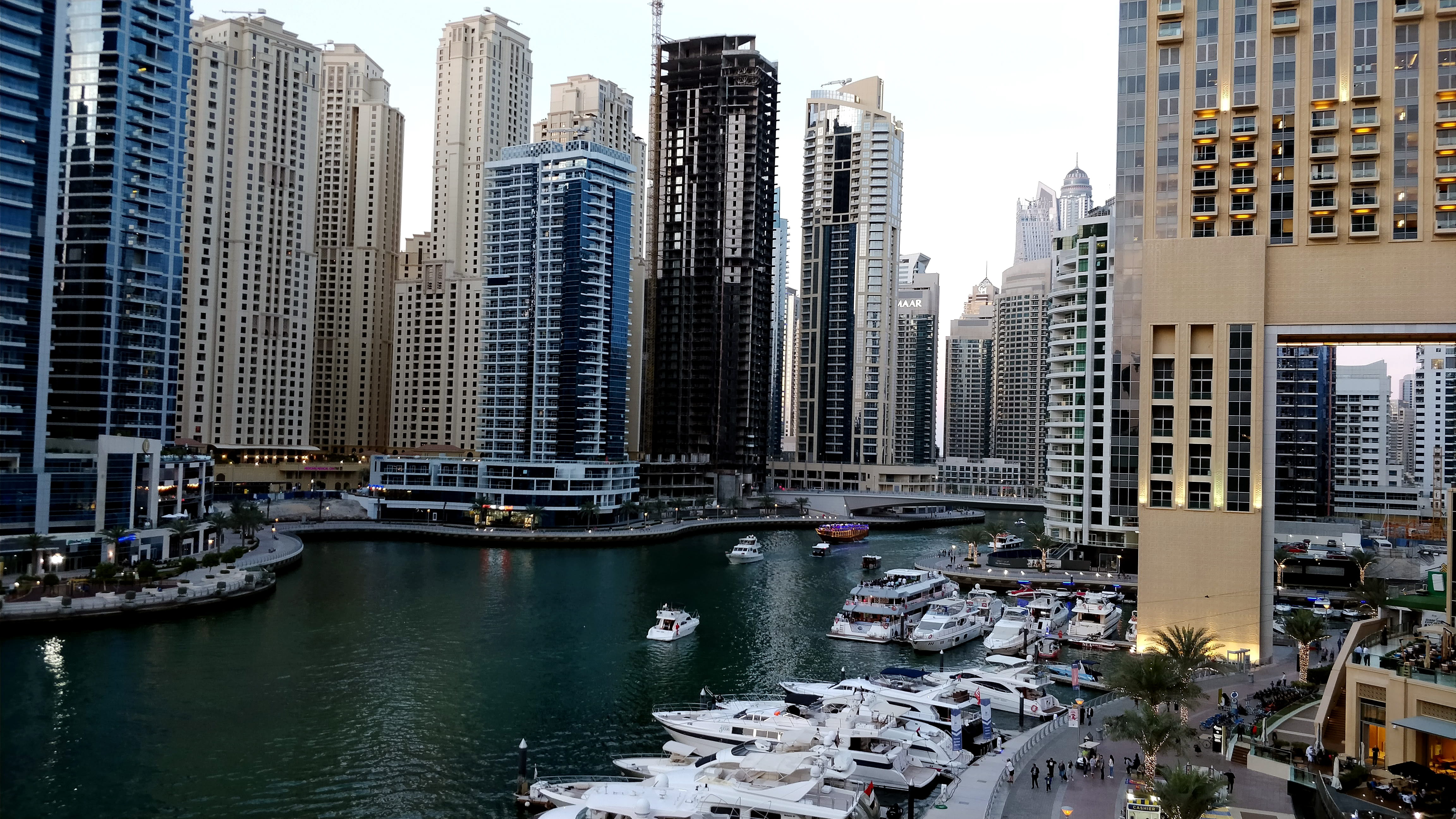 bayarea, skyscraper, marina, tall - high, transportation, yatch, no people, modern, building, built structure, dubai marina, architecture, day, tower, office, HD Wallpaper