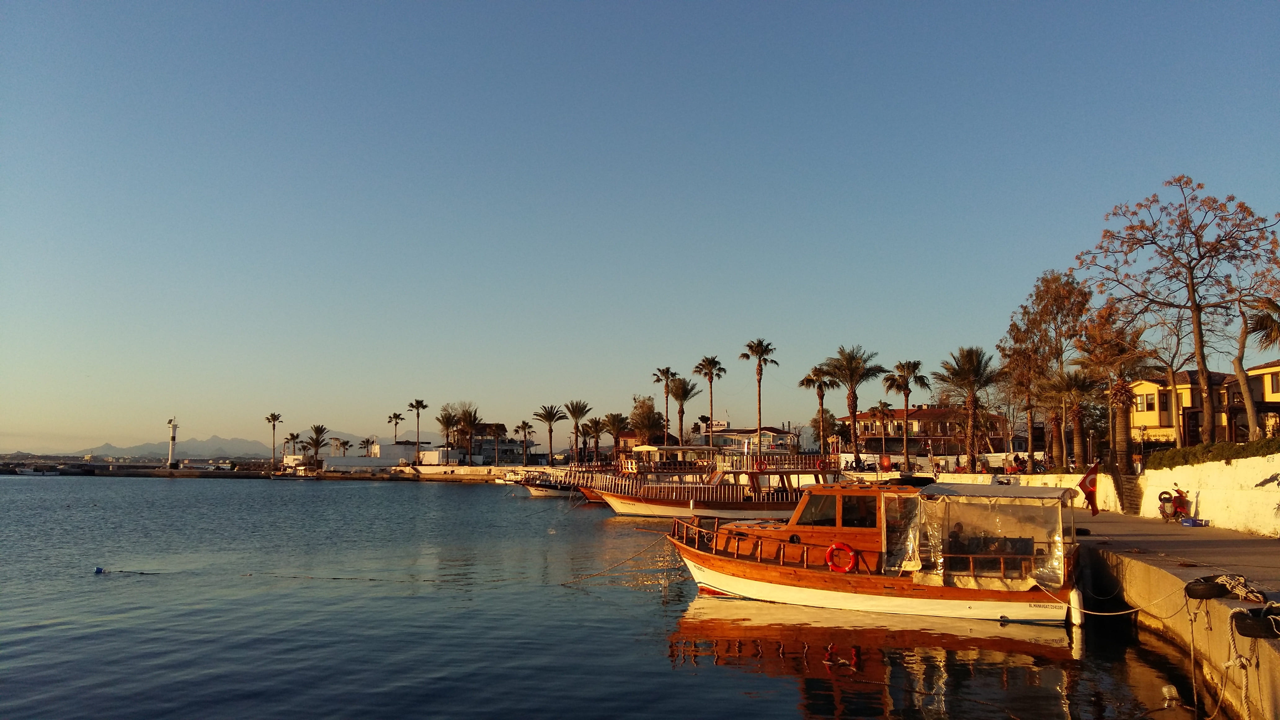 clear sky, yachts, outdoors, architecture, nautical vessel, sky, waterfront, palm trees, nature, 4K, tropical climate, city, copy space, marina, turkey, HD Wallpaper