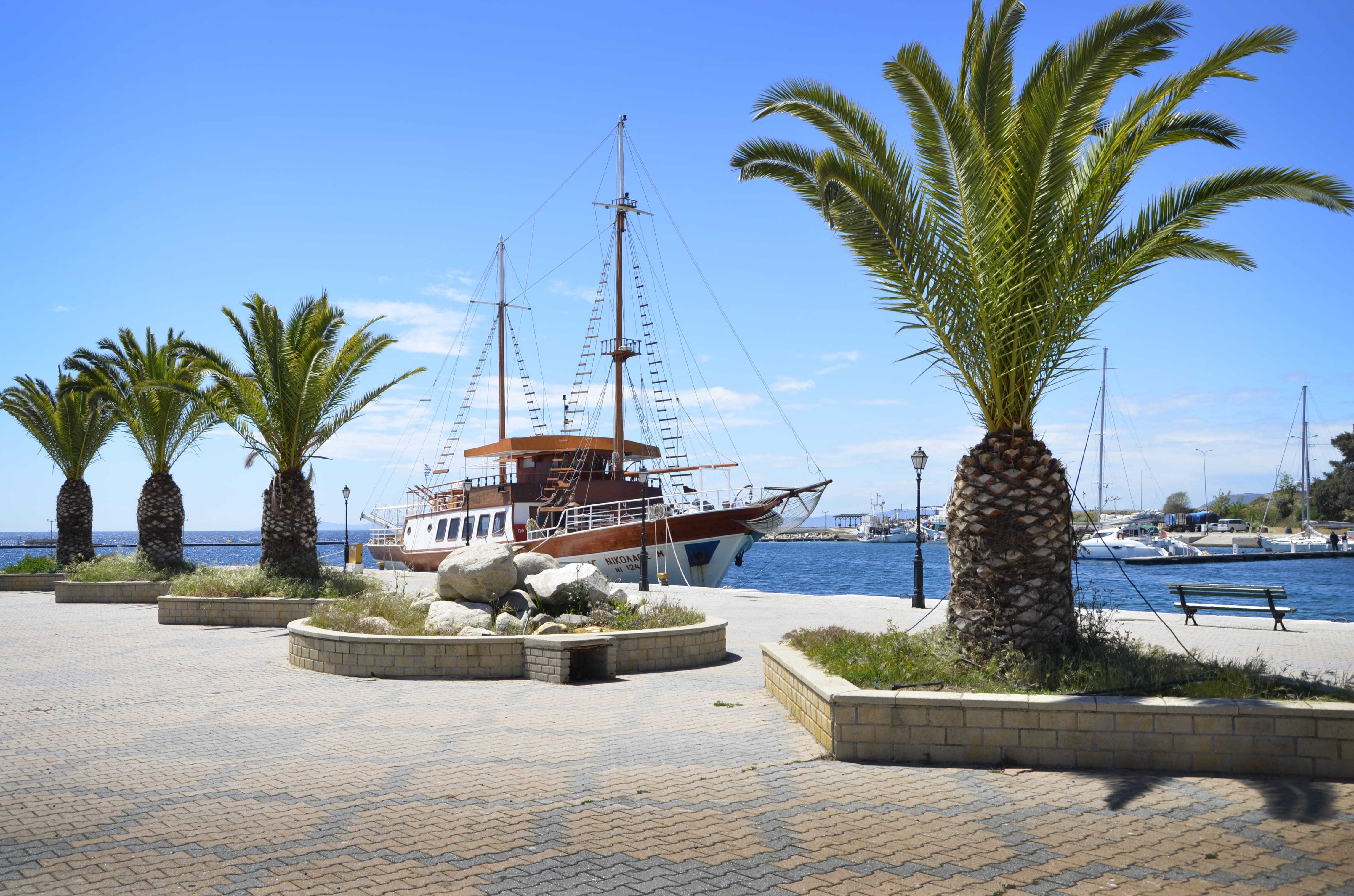 architecture, Europe, sky, water, transportation, clear sky, no people, nautical vessel, sea, outdoors, harbor, day, coconut palm tree, building exterior, HD Wallpaper